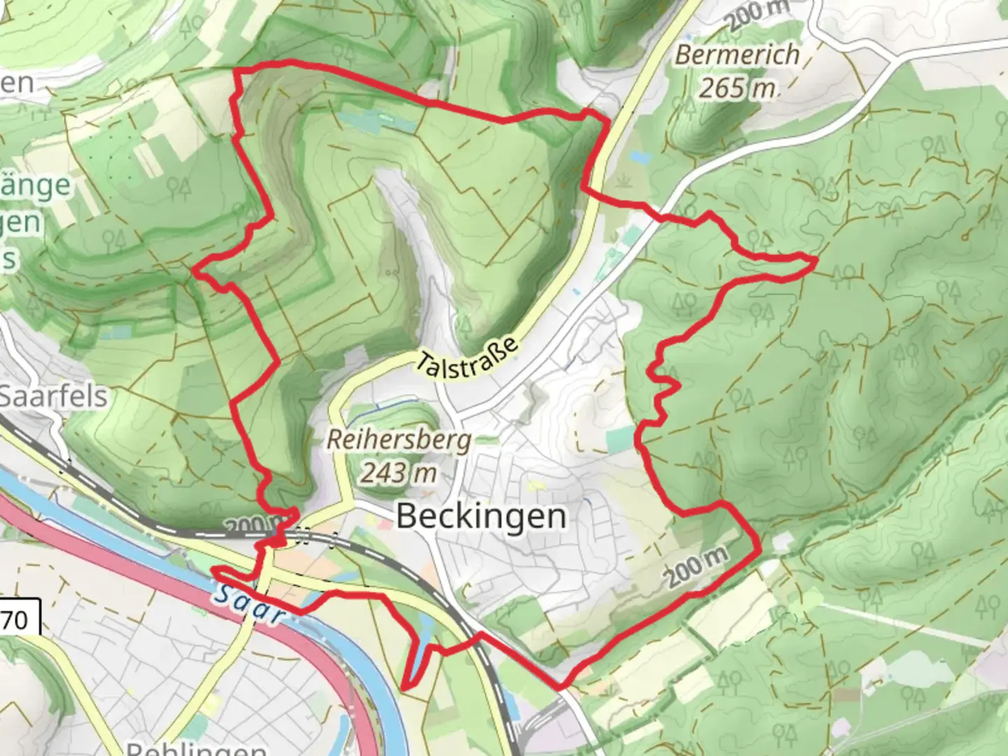 An image depicting the trail Beckingen Loop and its surrounding area.