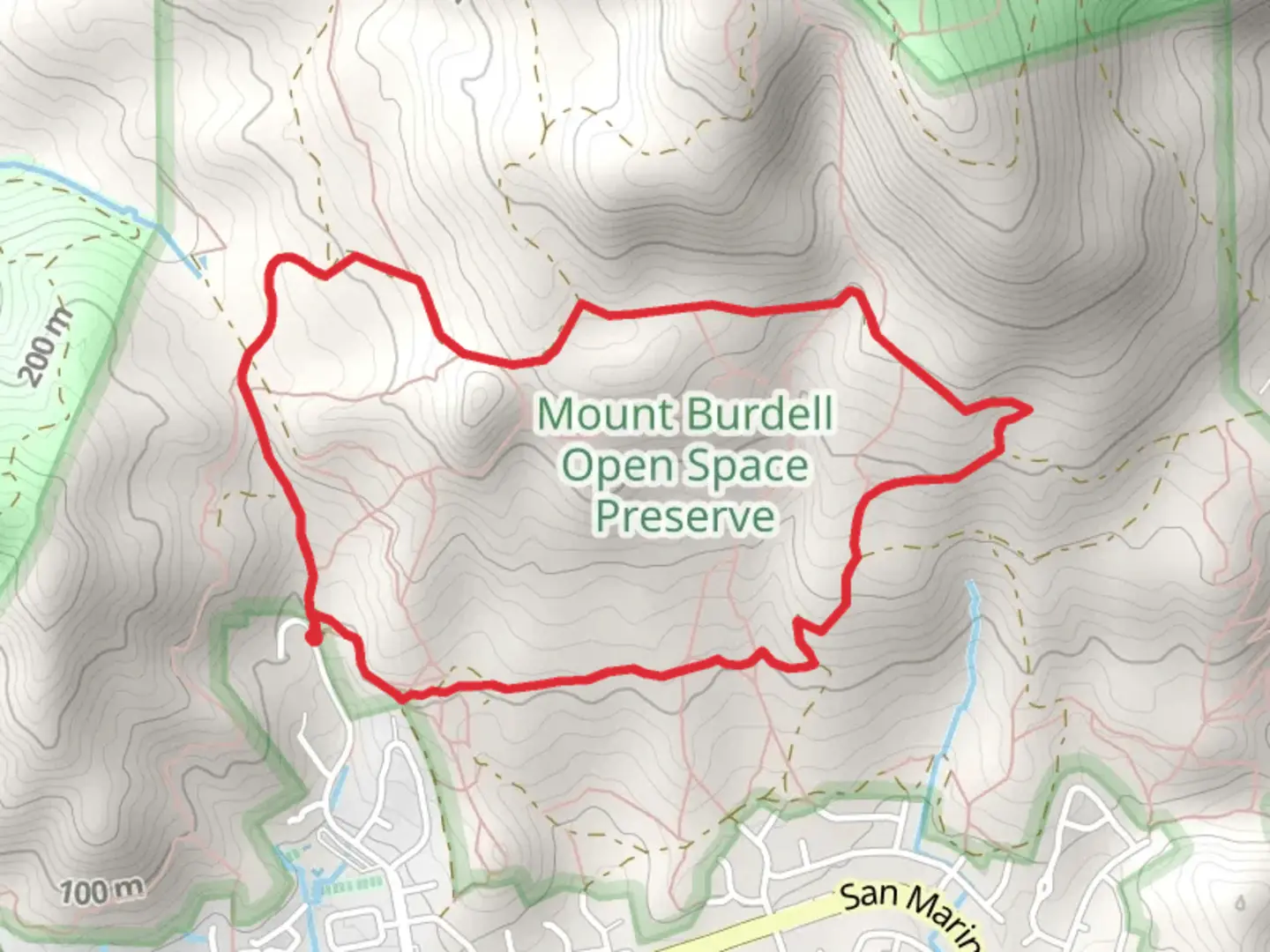 An image depicting the trail Middle Burdell Fire Road - Michako Trail Loop and its surrounding area.