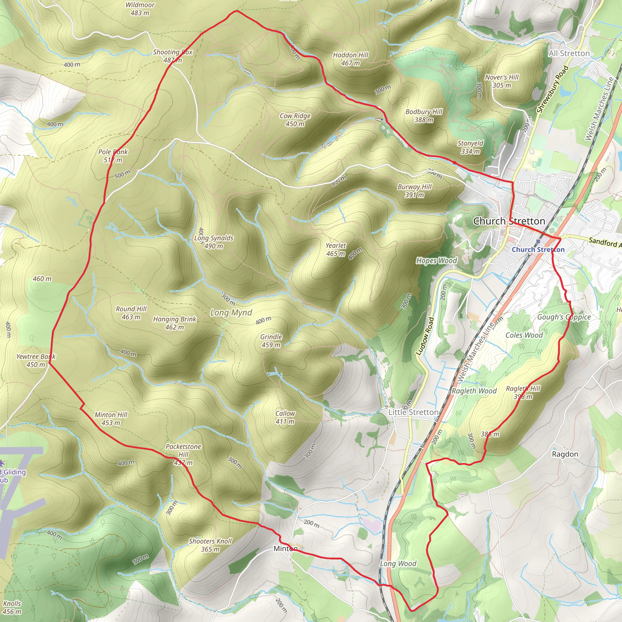 Ragleth and the Long Mynd from Cardingmill Valley mobile static map