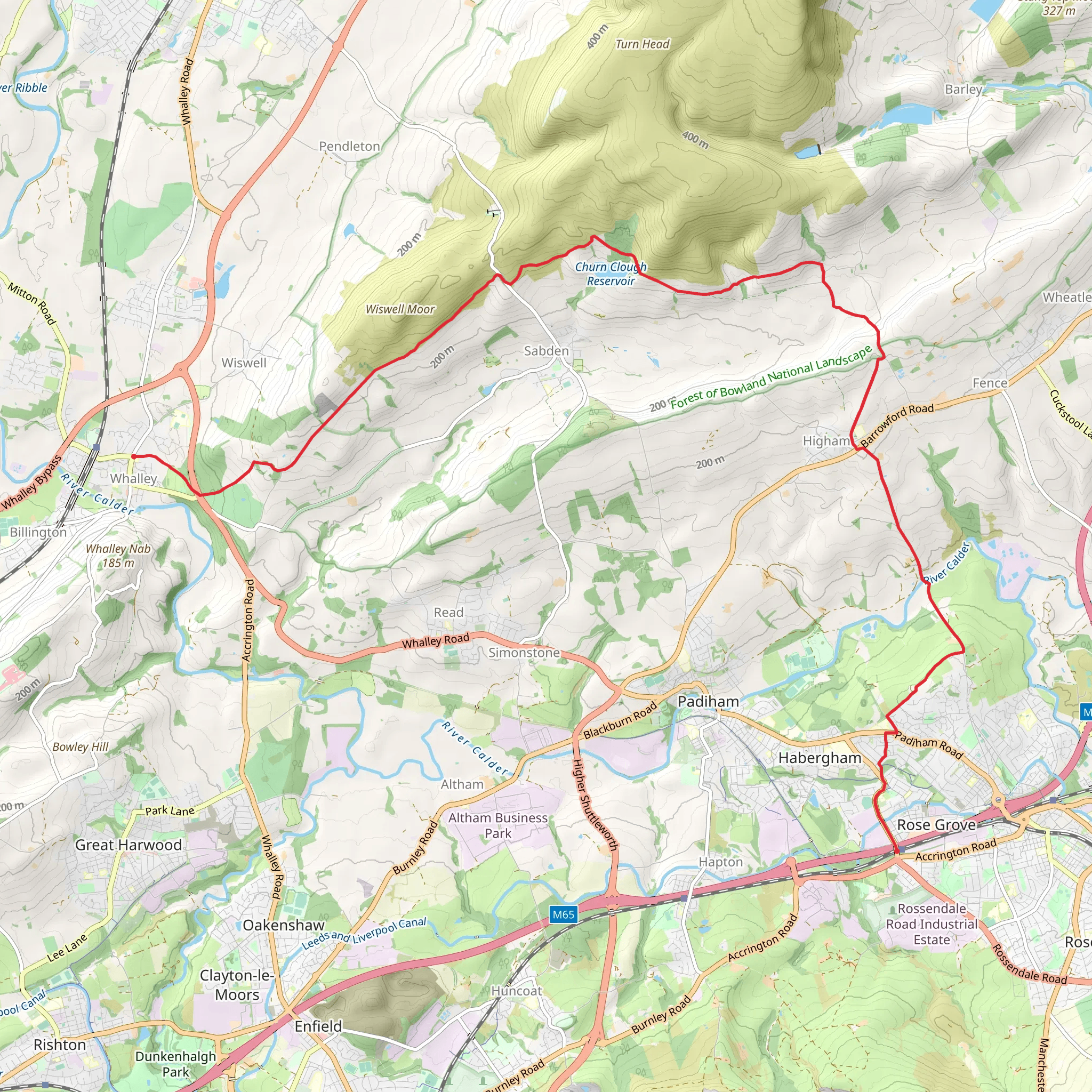 Rose Grove to Whalley Walk mobile static map