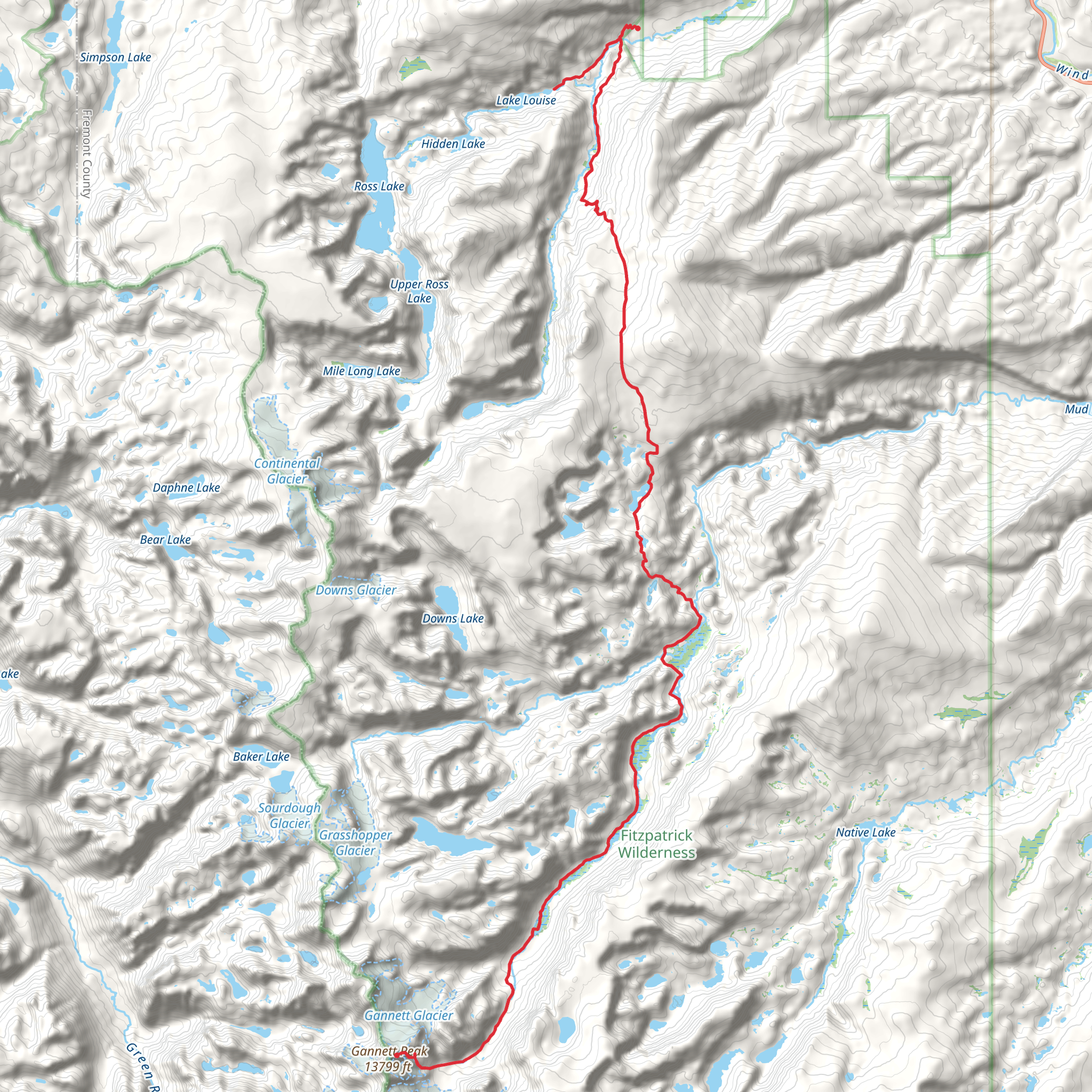 Glacier Trail to Gannett Peak mobile static map