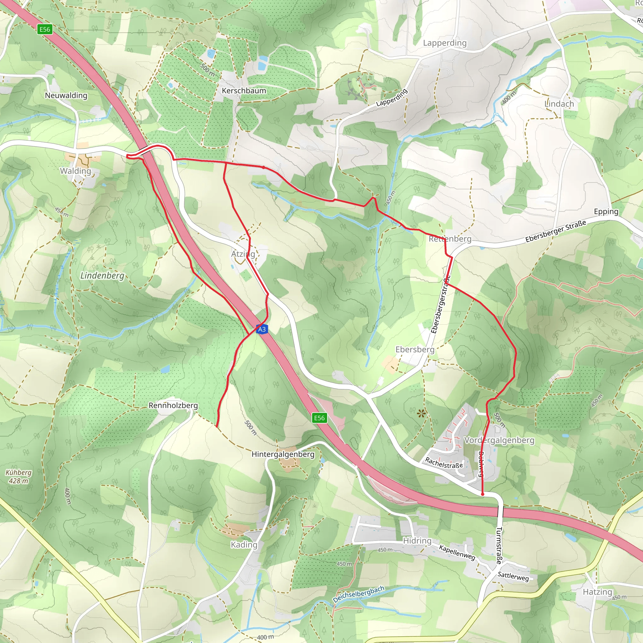 Volder Galgenberg to Hintergalgenberg via Rundwanderweg Nr 15 mobile static map