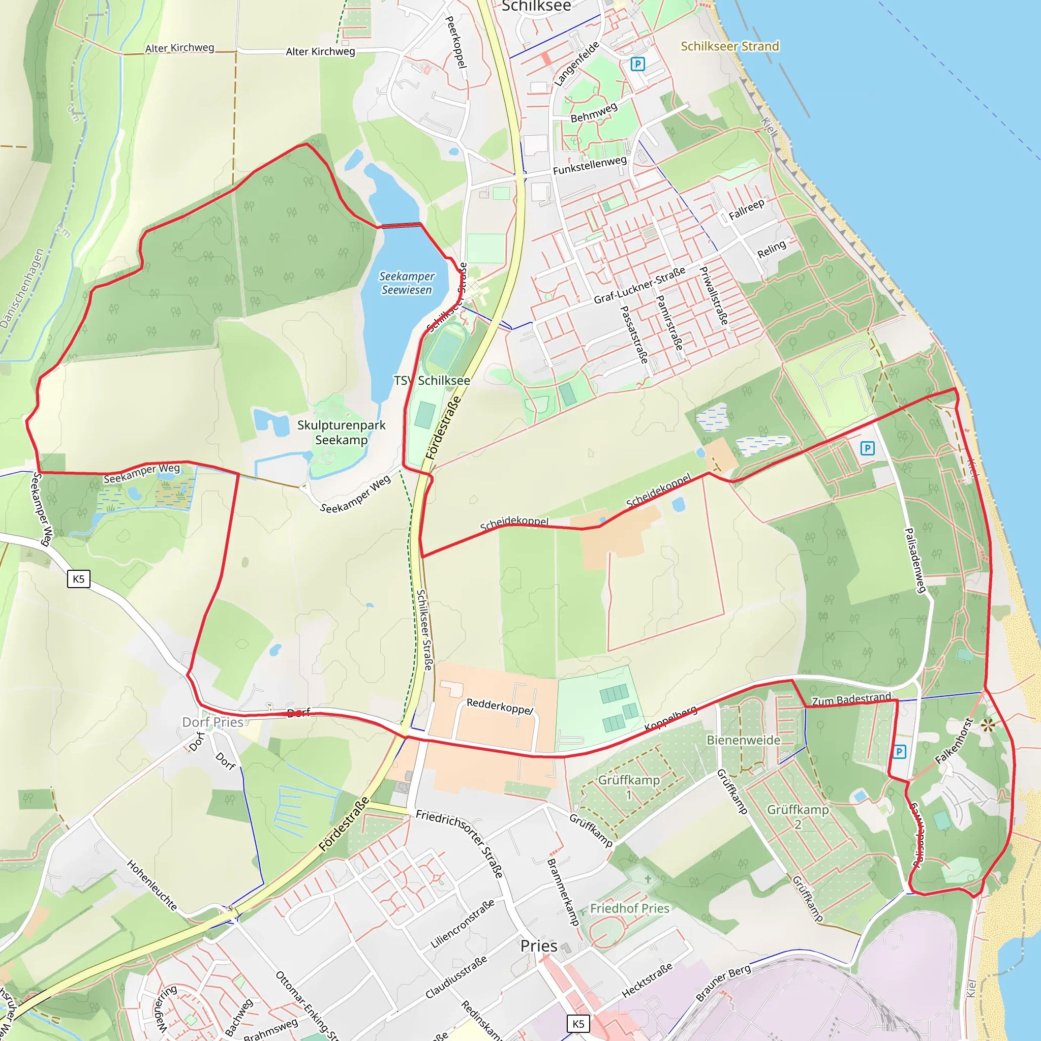 Seekamper Seewiesen via Am Westufer der Kieler Foerde mobile static map