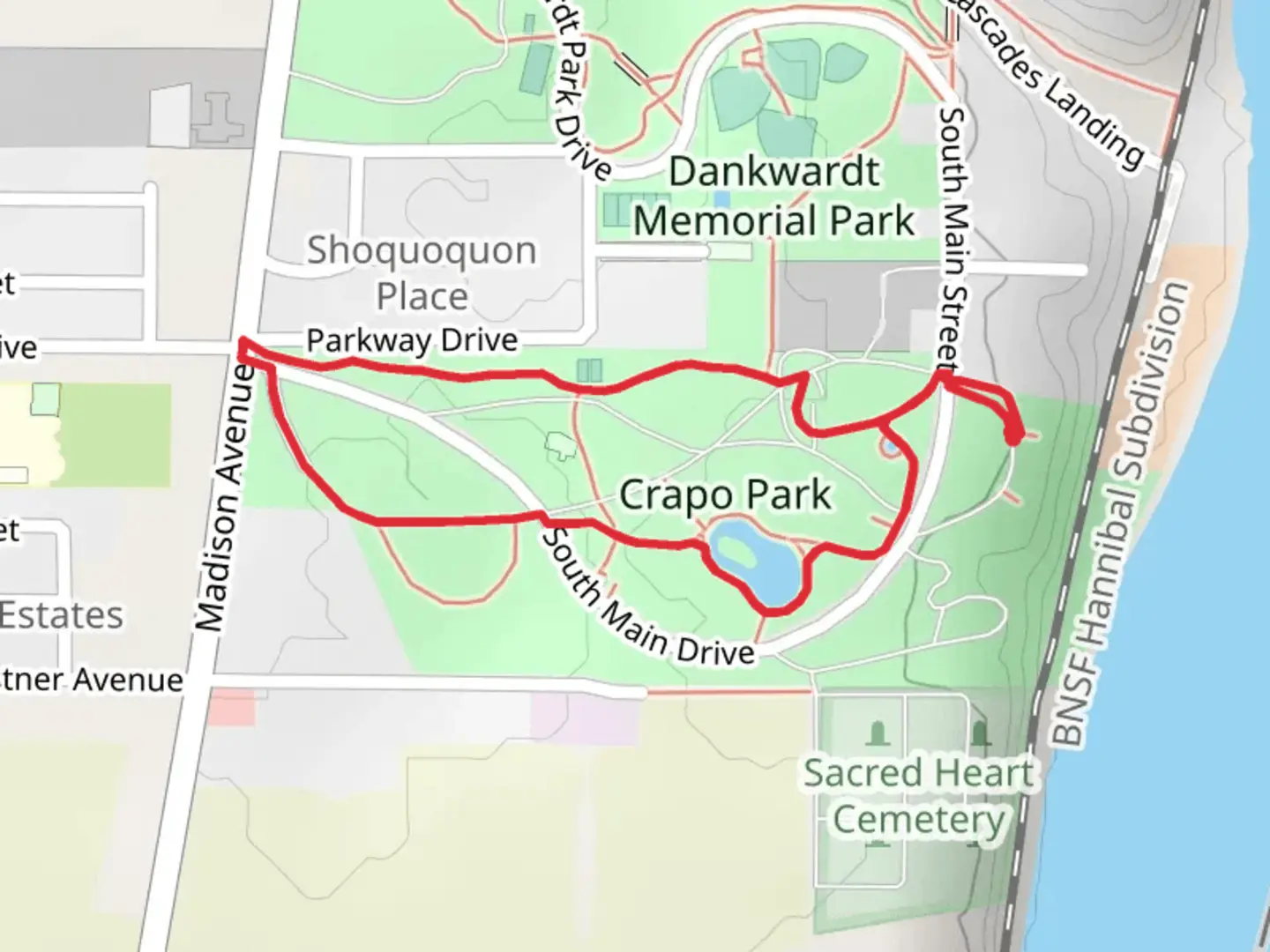 An image depicting the trail Crapo Park Loop and its surrounding area.