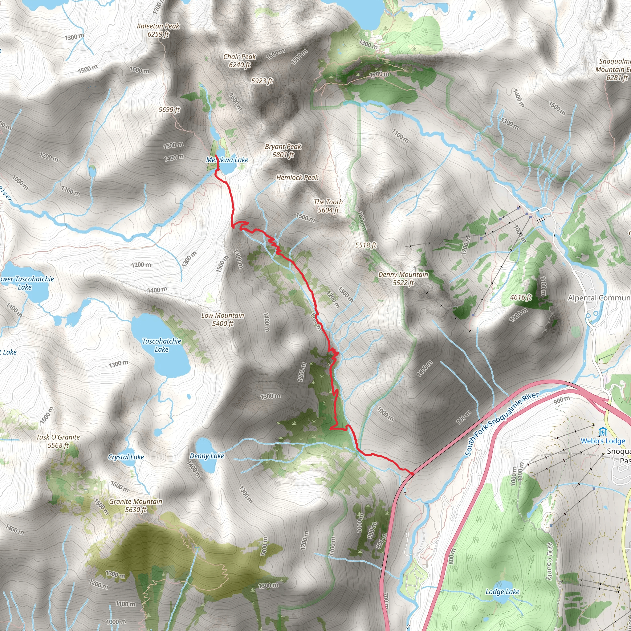 Melakwa Lake via Denny Creek Trail mobile static map