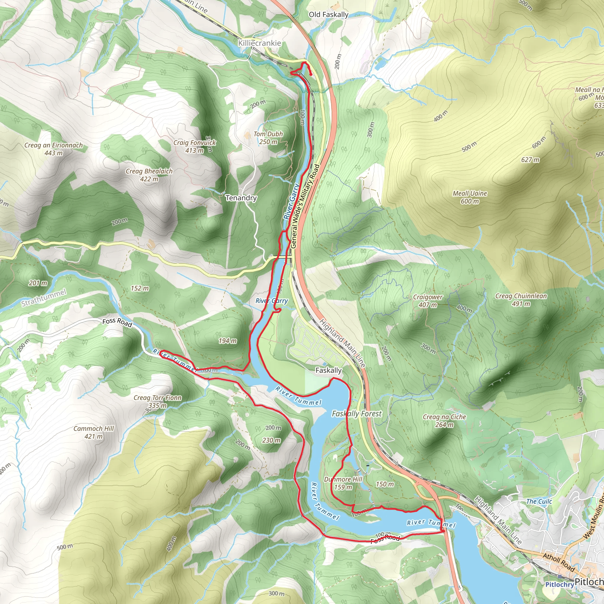 Killiecrankie and Loch Faskally Circular mobile static map