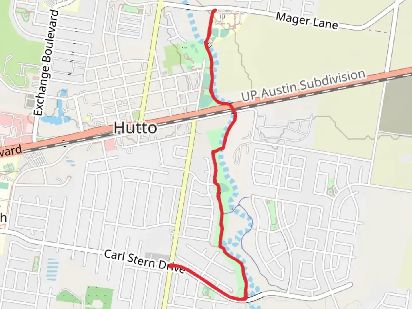 An image depicting the trail Walk along Cottonwood Creek from Carl Stern Drive and its surrounding area.