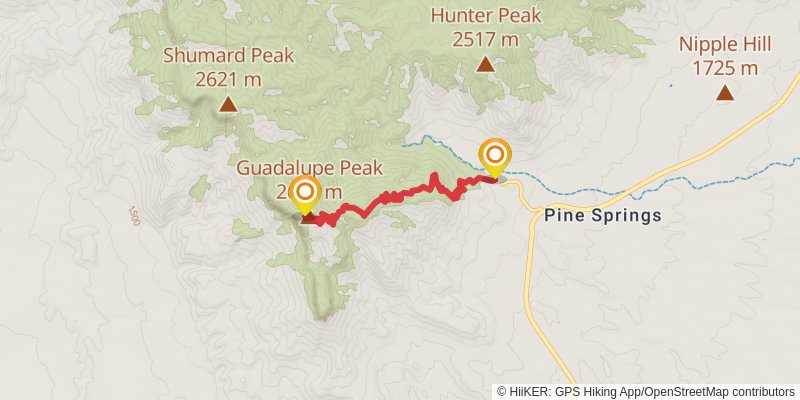 Pine Springs to McKittrick Canyon spur 1 Map