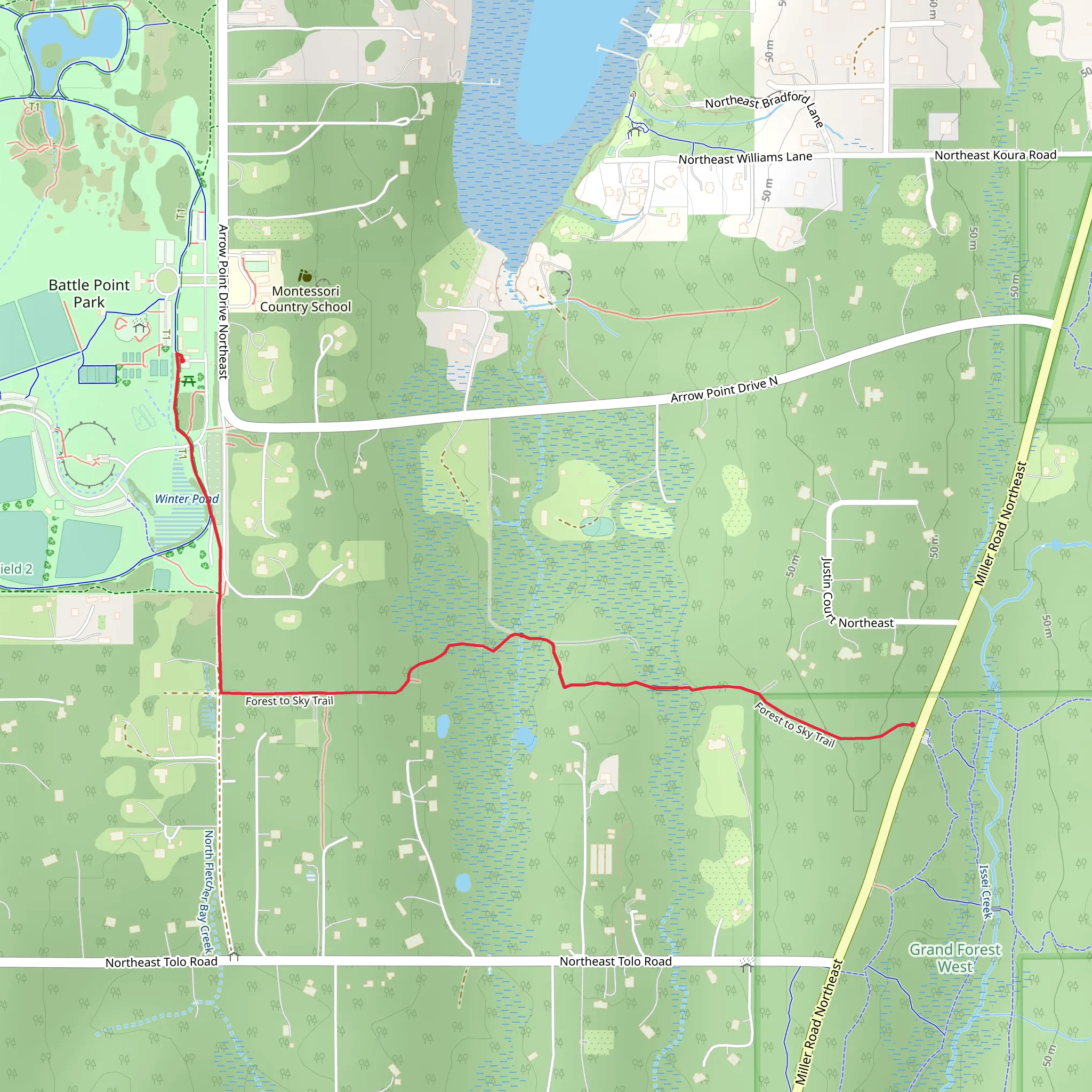 Winter Pond and Forest to Sky Trail mobile static map