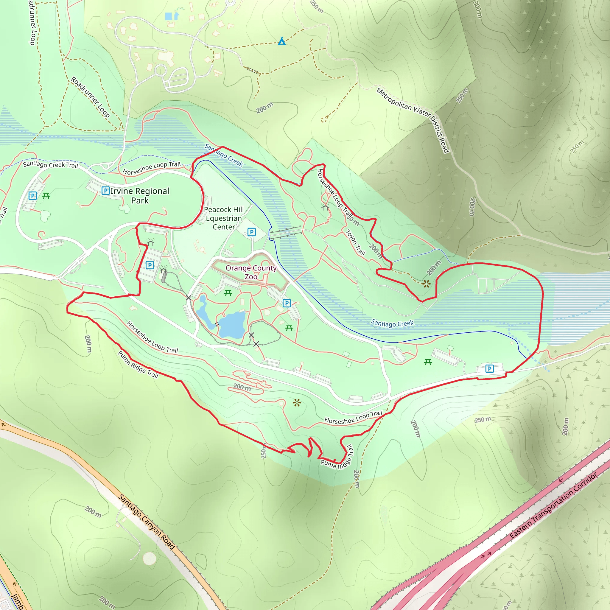 Irvine Park and Santiago Creek Loop mobile static map