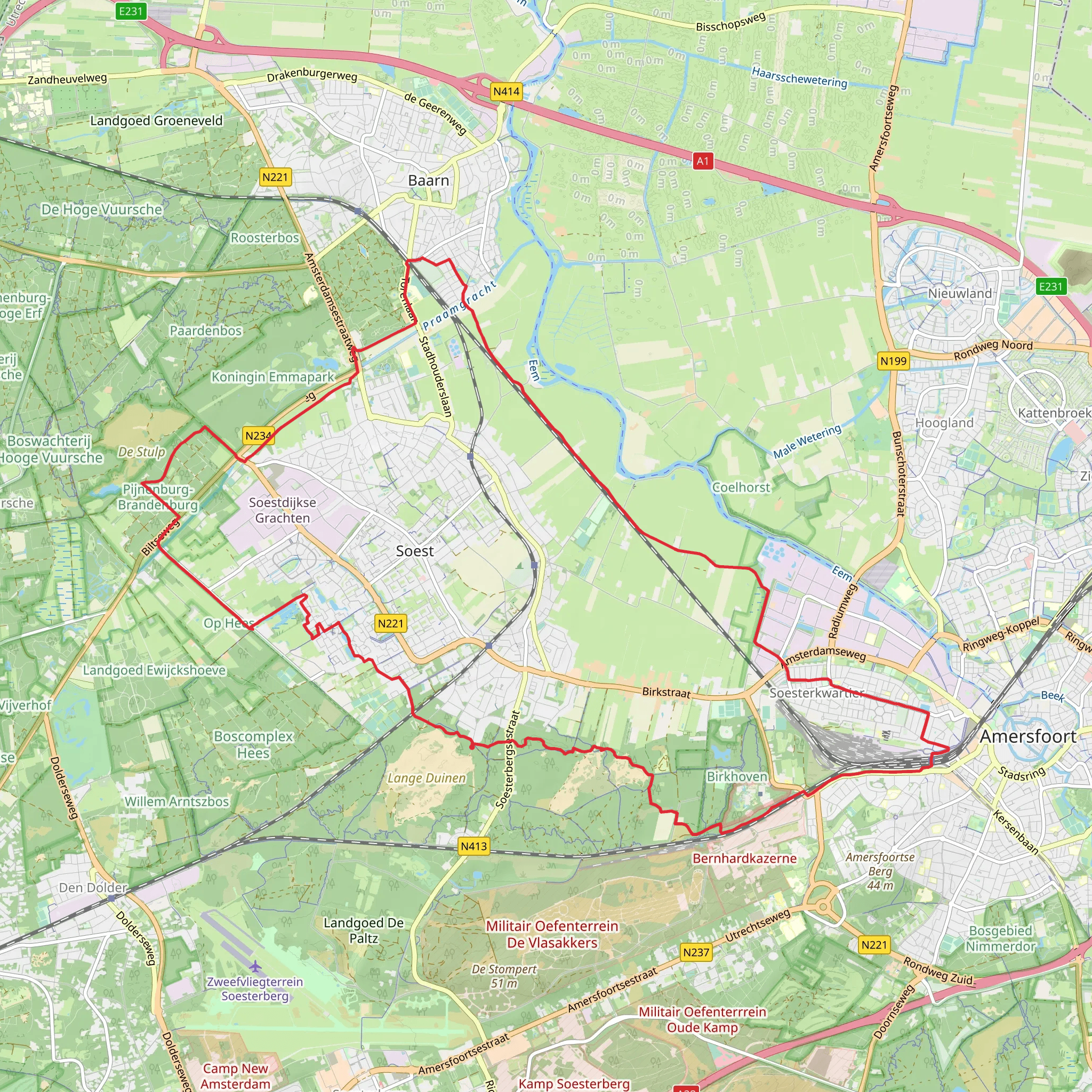 Soesterveen, Het Hondenland and Birkhoven Loop mobile static map