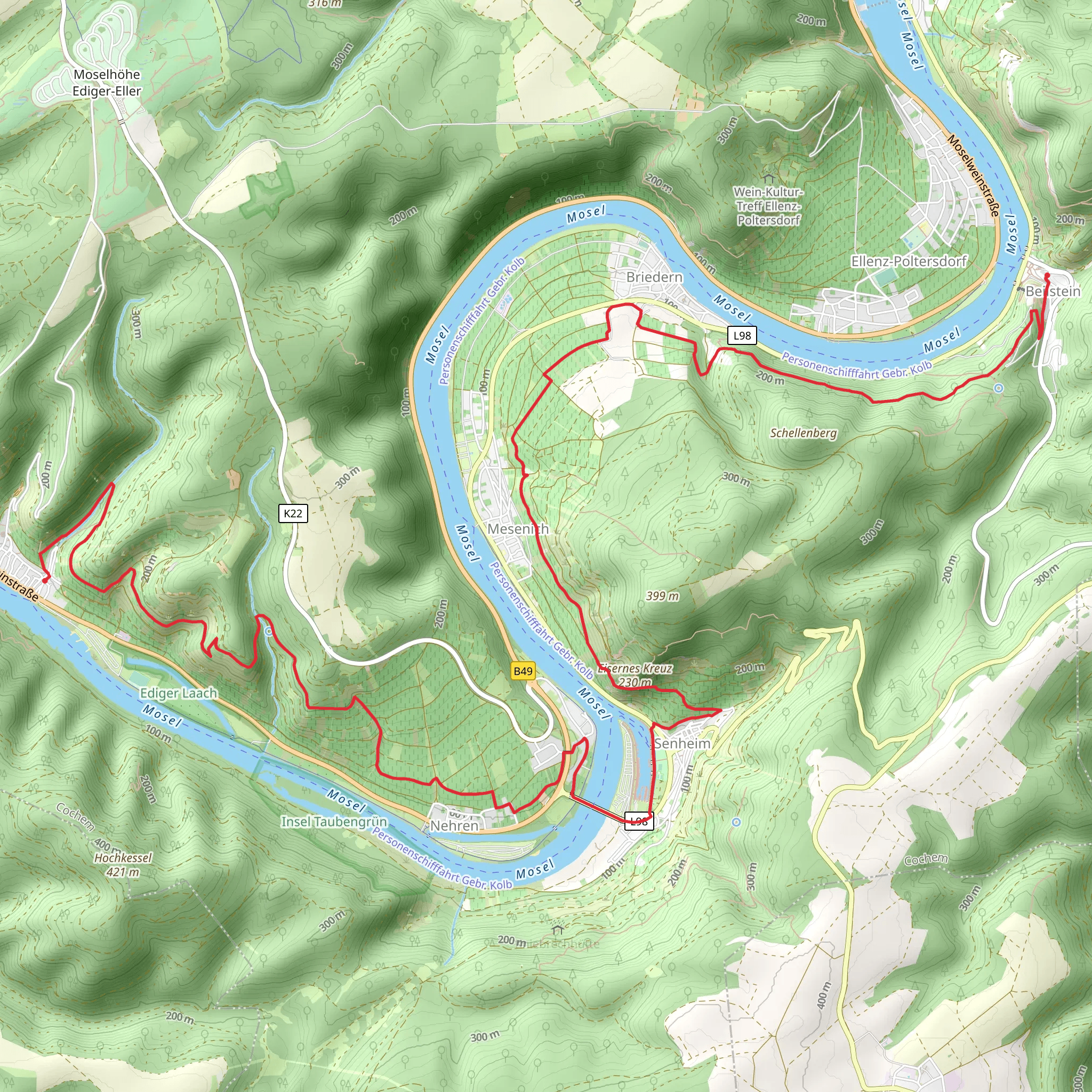 Ediger to Bellstein Walk via Mosel mobile static map