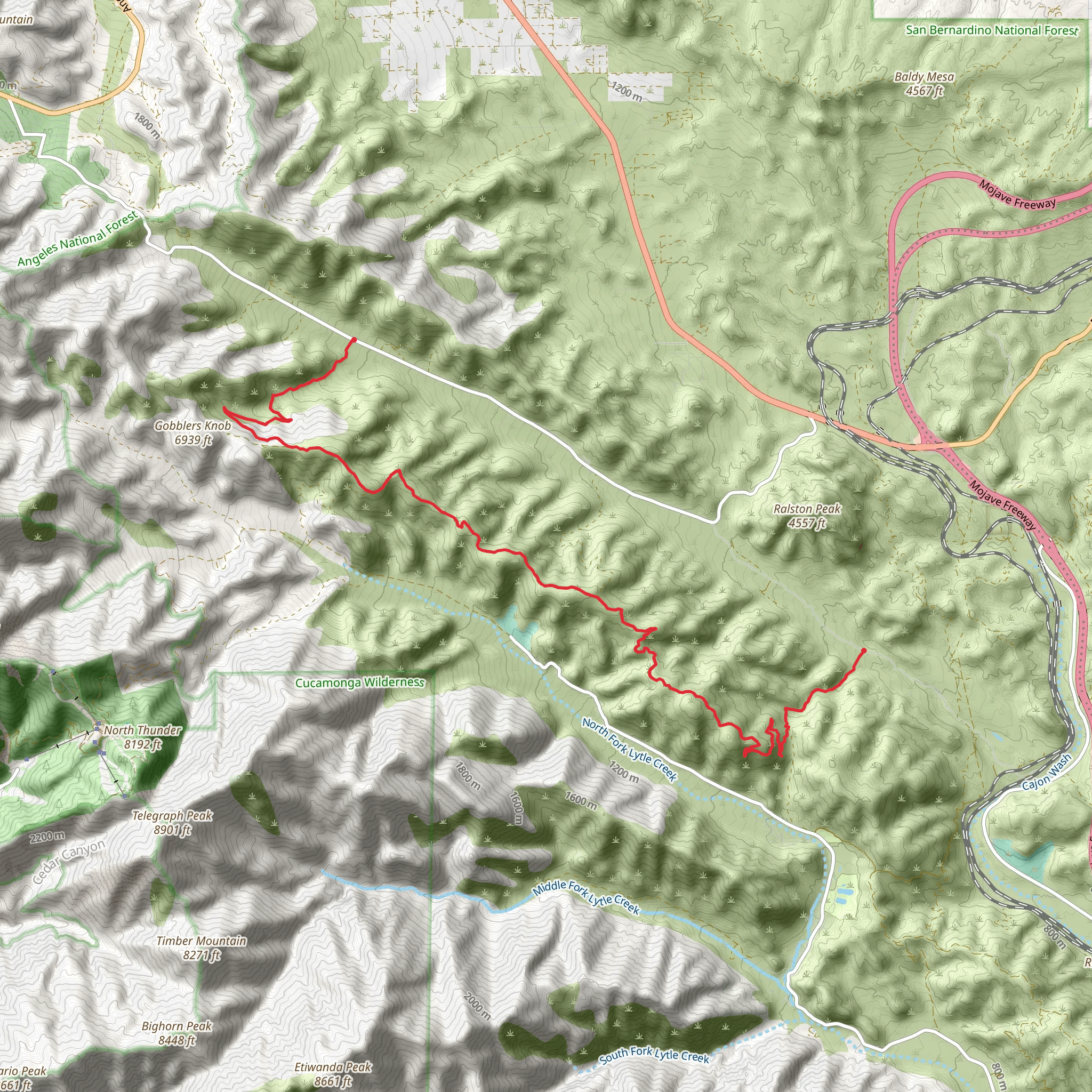 Sheep Canyon Road and Upper Lytle Creek Divide Walk mobile static map