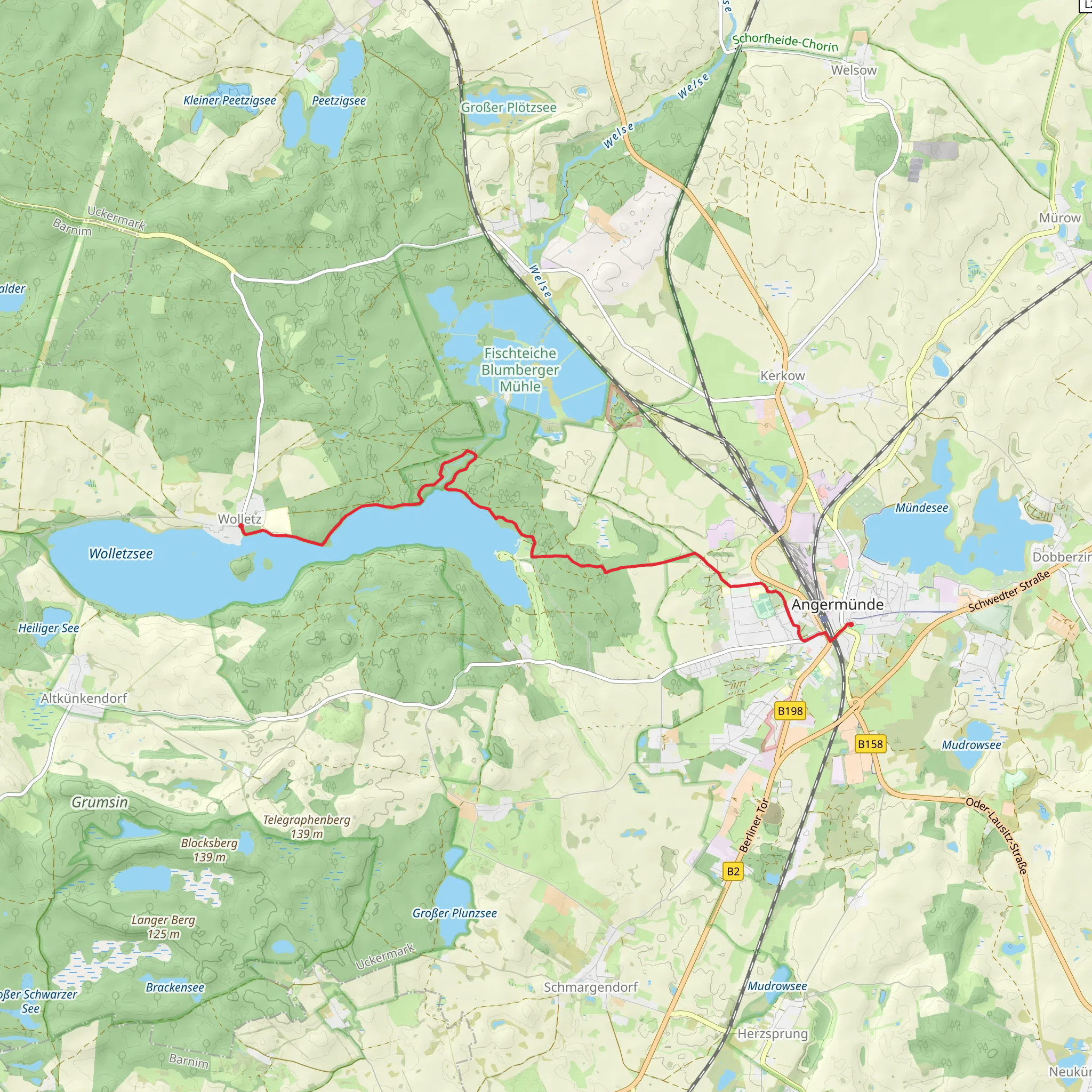 Wolletz to Angermunde Walk via Wolletzsee mobile static map