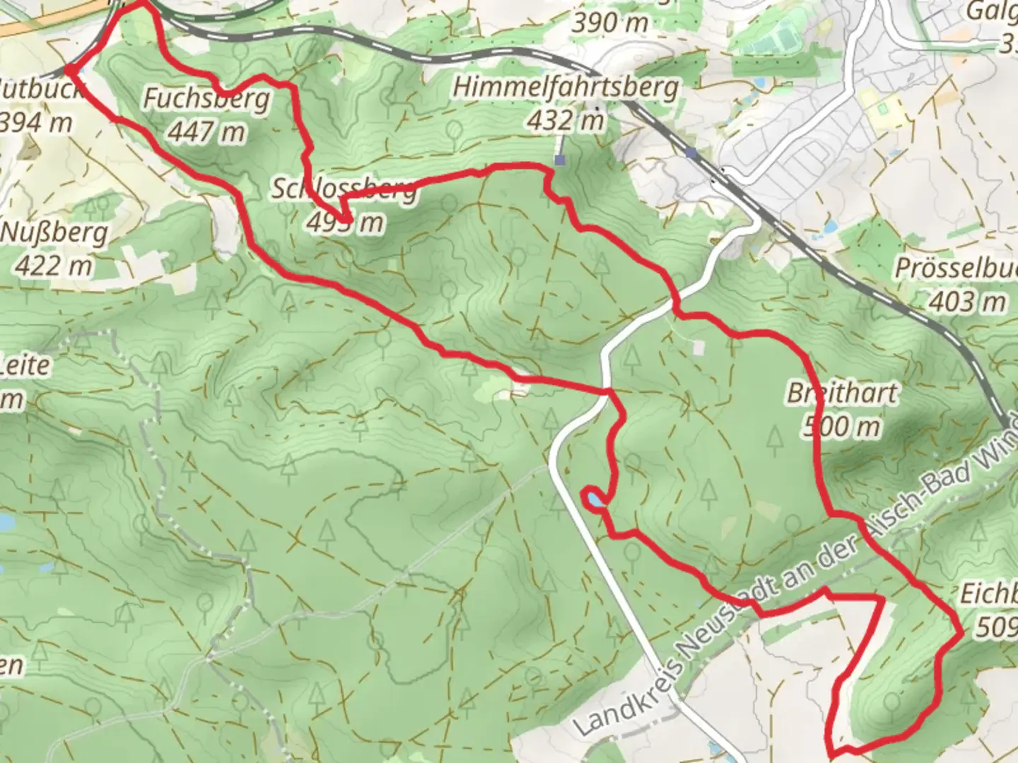 An image depicting the trail Schlossberg and Breithart Loop and its surrounding area.