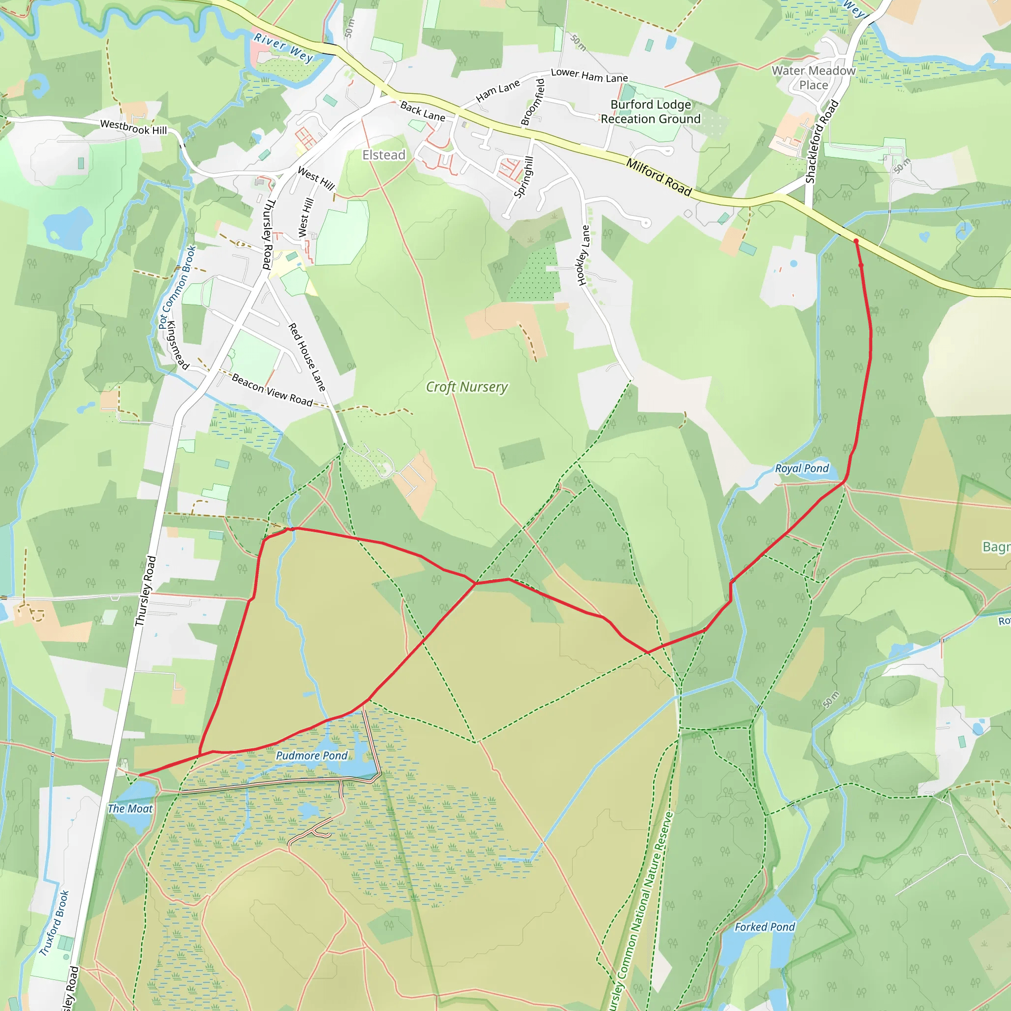 Elstead Common and The Moat Walk mobile static map