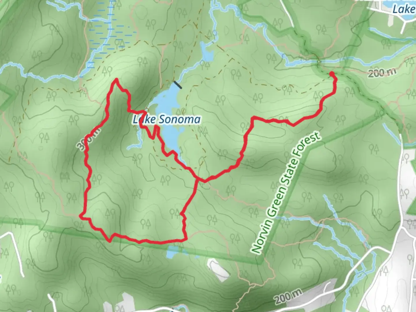 An image depicting the trail Lake Sonoma and Manaticut Point Loop Trail and its surrounding area.