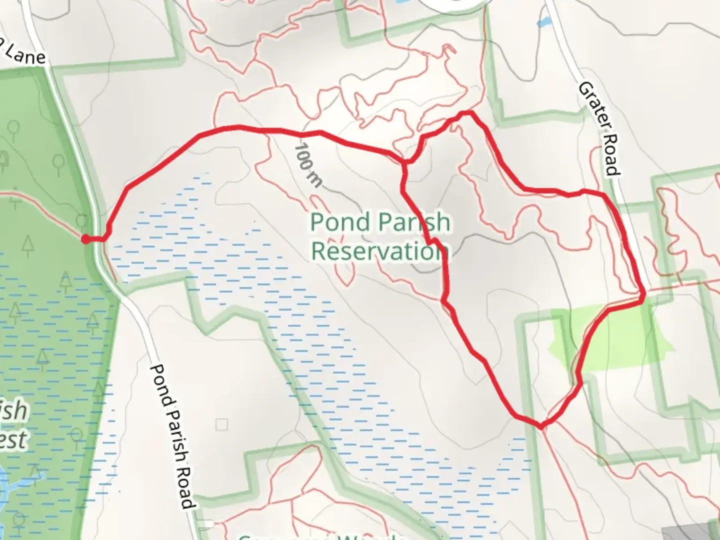An image depicting the trail Grater Forest Loop Trail via Pond Parrish Road and its surrounding area.