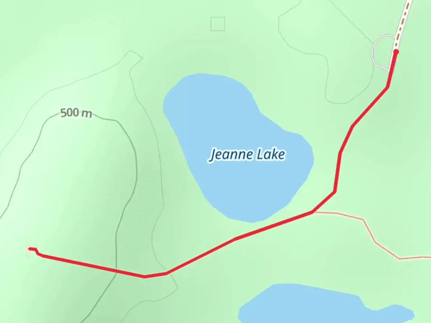 An image depicting the trail Jeanne Lake and its surrounding area.