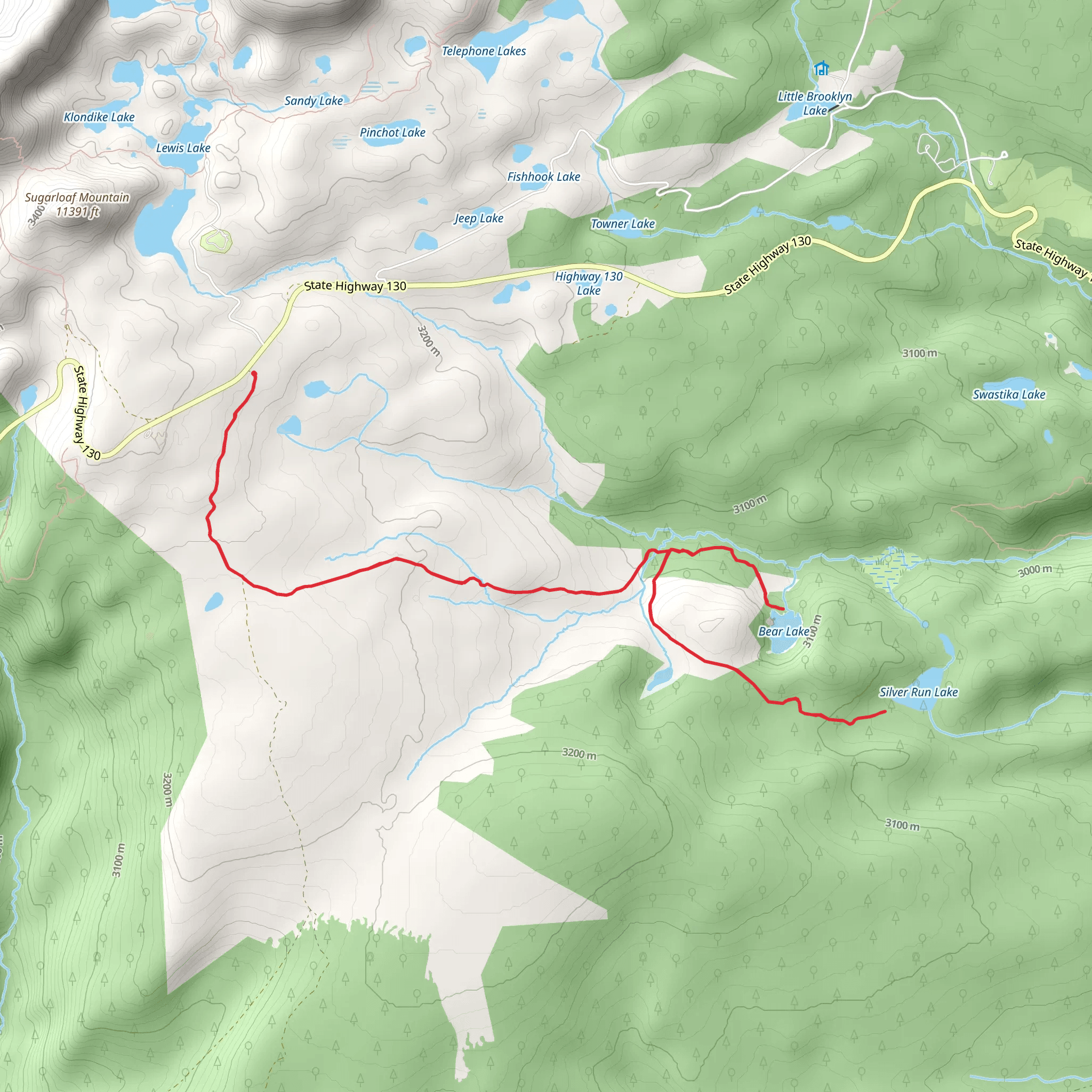 Bear Lake and Silver Run Lake Walk from Snowy Range Road mobile static map