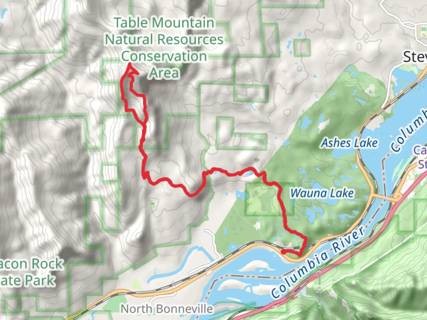An image depicting the trail Table Mountain and Gillette Lake via Pacific Crest Trail and its surrounding area.