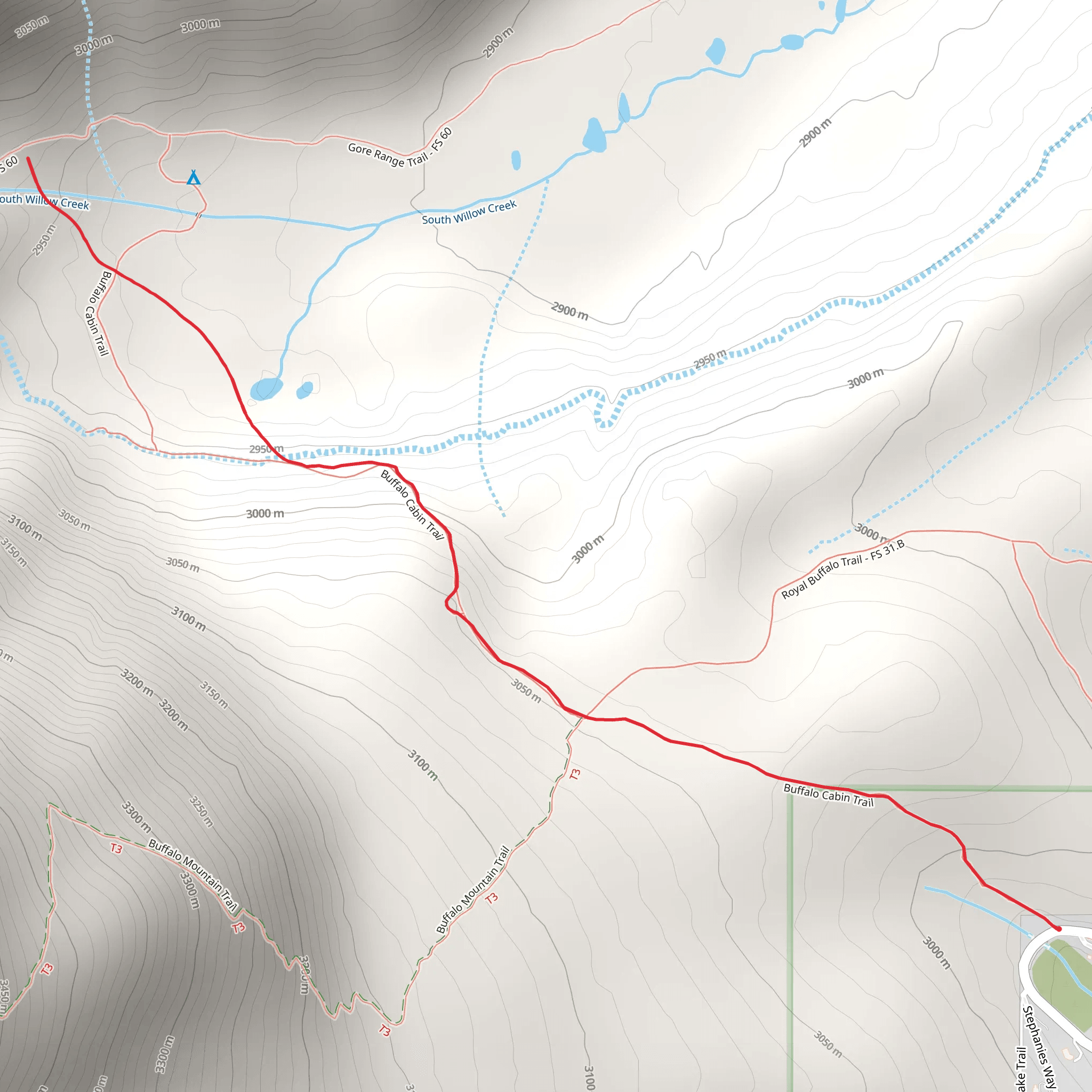 Buffalo Cabin - South Willow Connect Trail mobile static map
