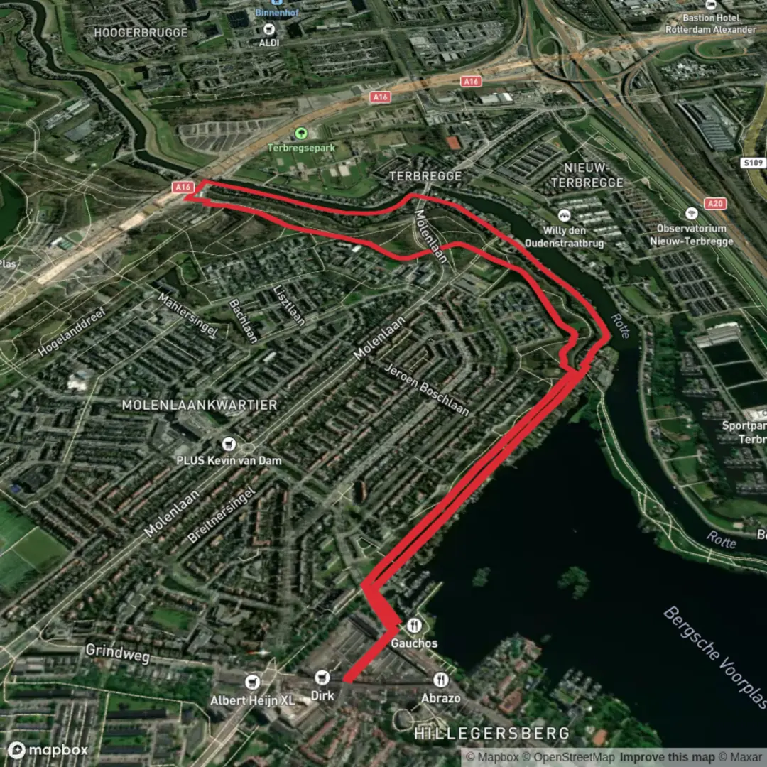 An image depicting the trail Jachthaven and Molenpark Loop via Strekkade and its surrounding area.