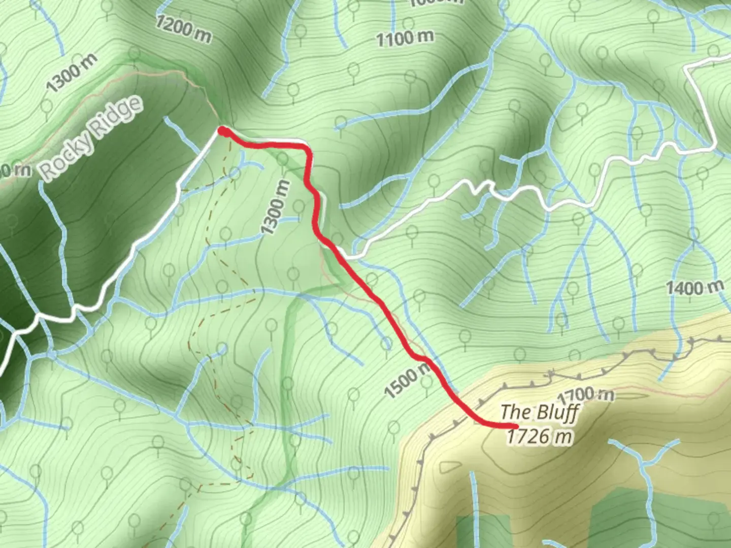 An image depicting the trail Refrigerator Gap to The Bluff Trail and its surrounding area.