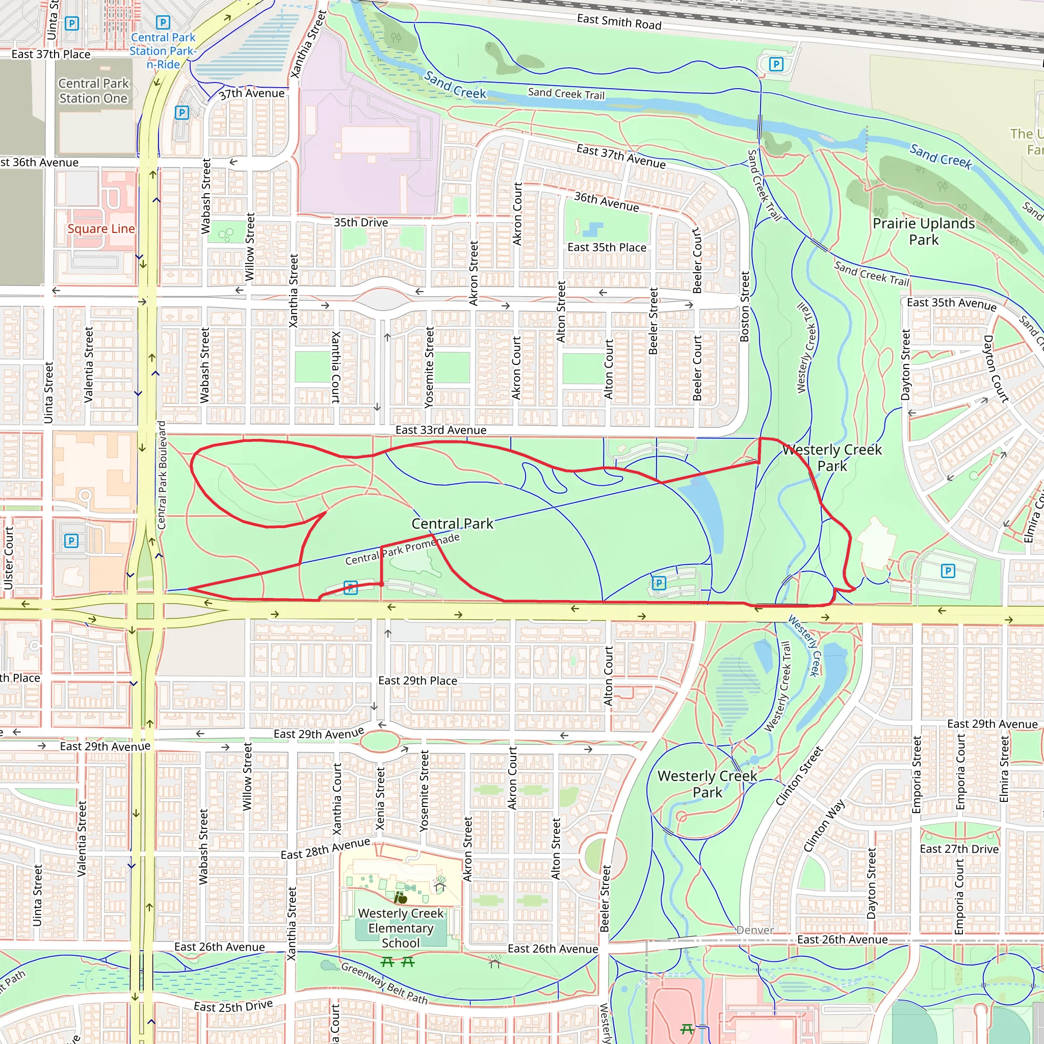 Central Park and Westerly Creek Park Loop mobile static map