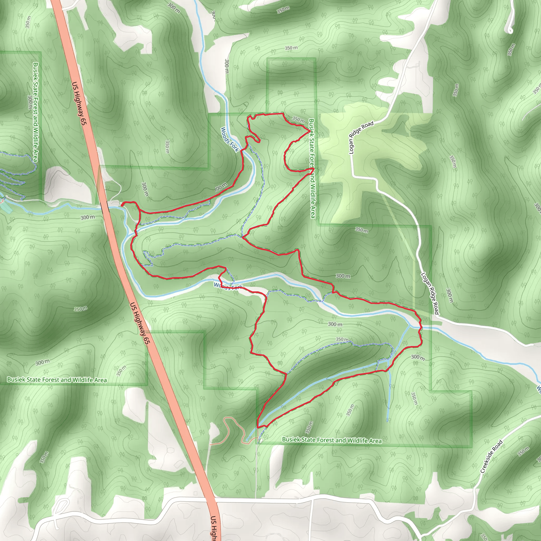 Busiek Red and Yellow Loop Trail mobile static map
