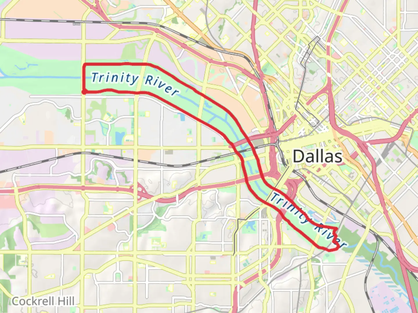 An image depicting the trail Trinity Levee Loop Trail and its surrounding area.