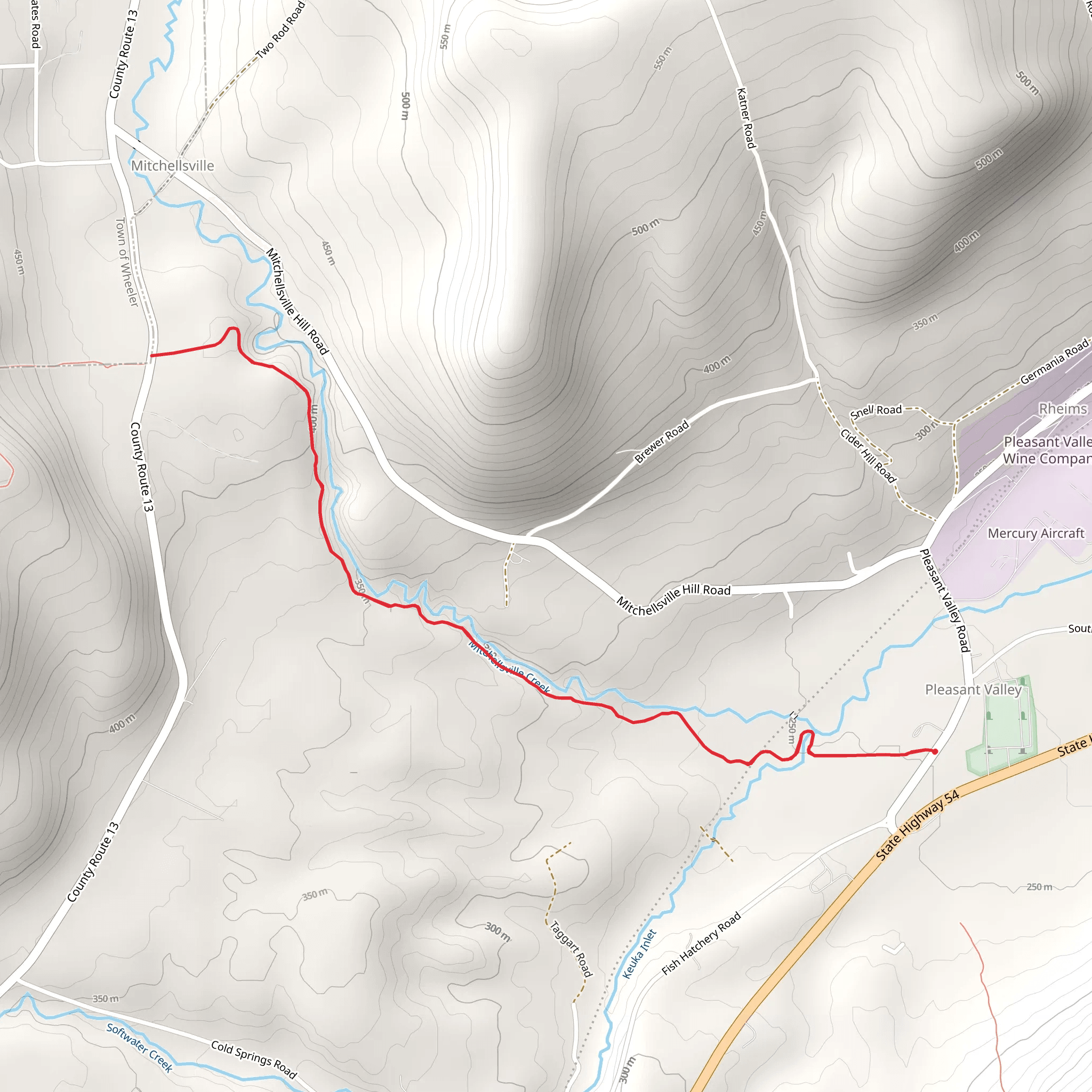 Pleasant Valley to Mitchellsville via North Country National Scenic Trail mobile static map