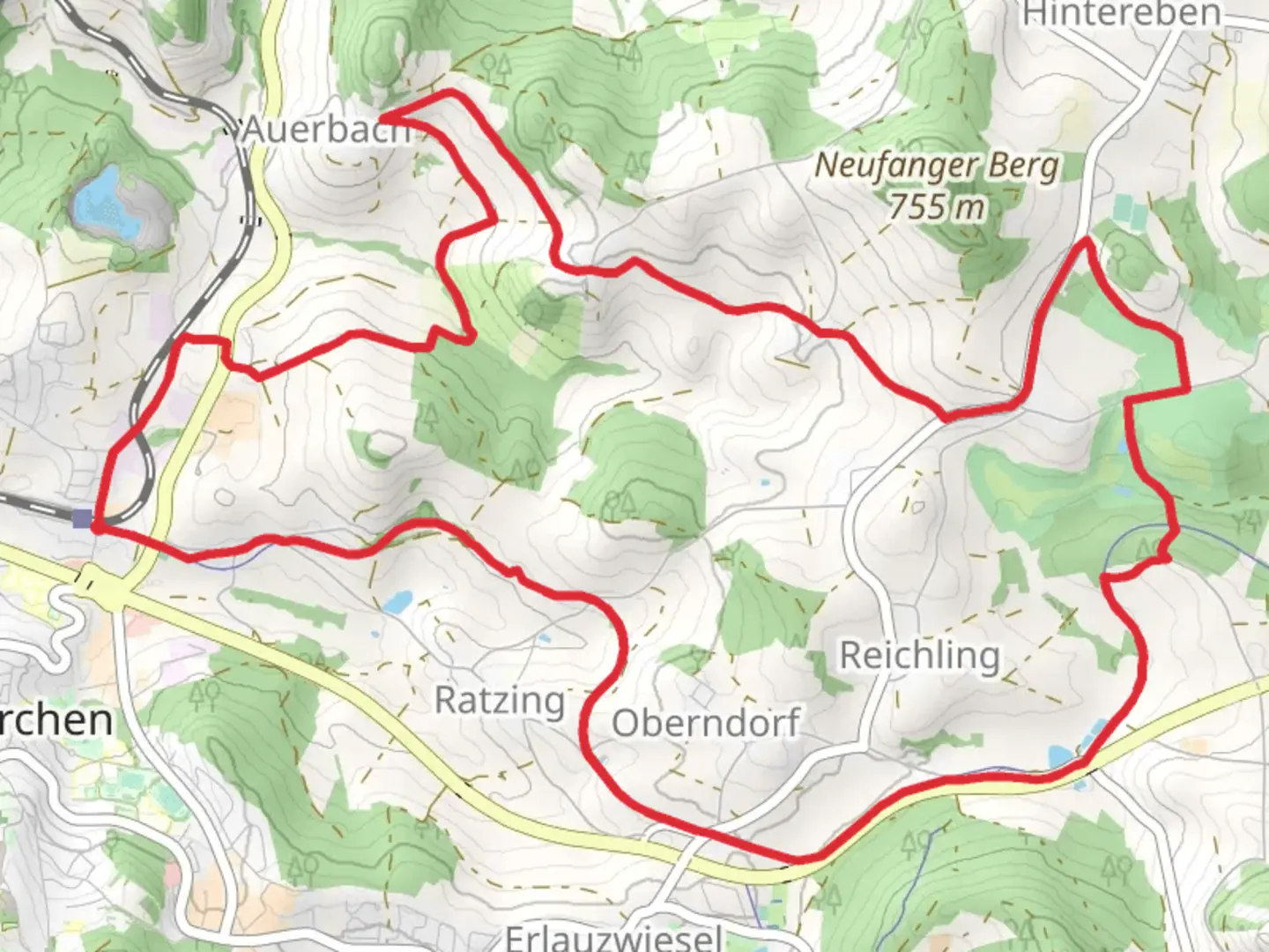 An image depicting the trail Waldkirchen Loop and its surrounding area.