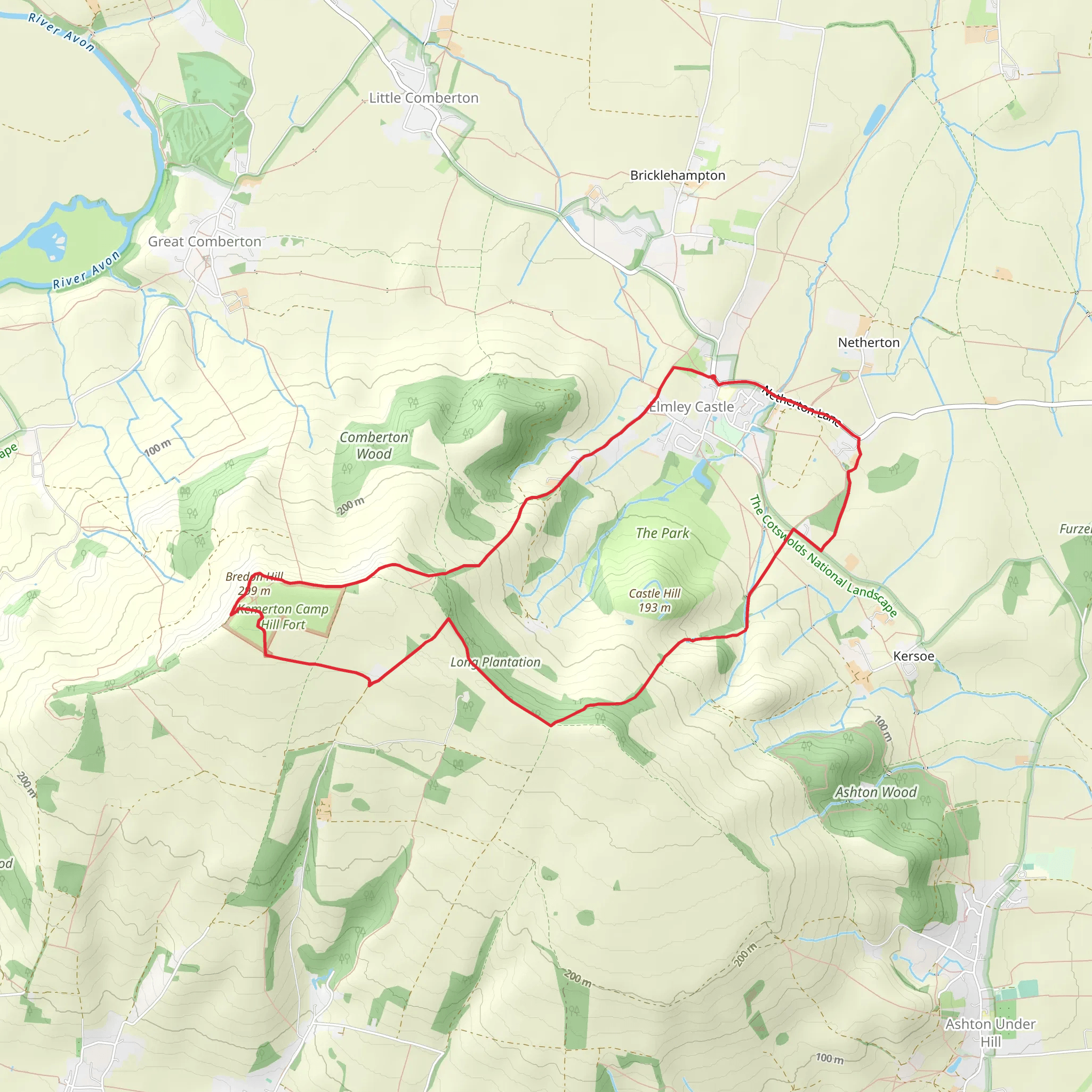Bredon Hill from Elmley Castle Walk mobile static map