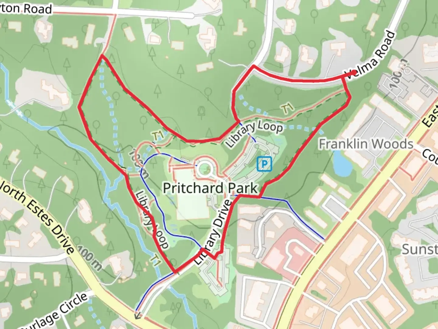 An image depicting the trail Library Loop and its surrounding area.