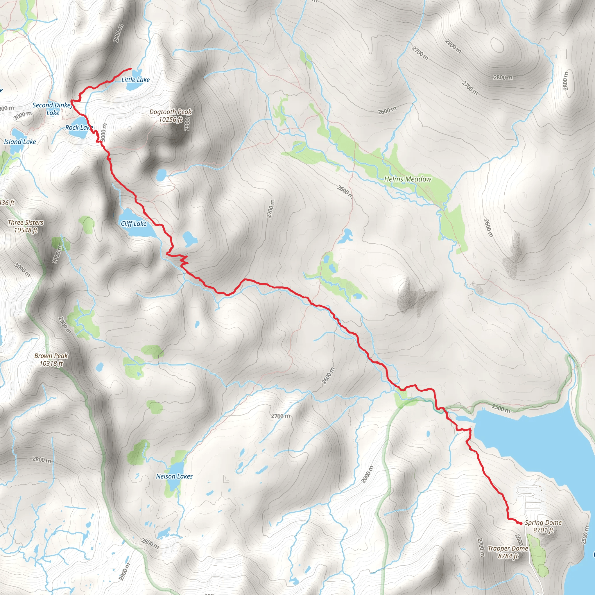 Cliff Lake, Rock Lake and Little Lake via Dinkey Lakes Trail mobile static map
