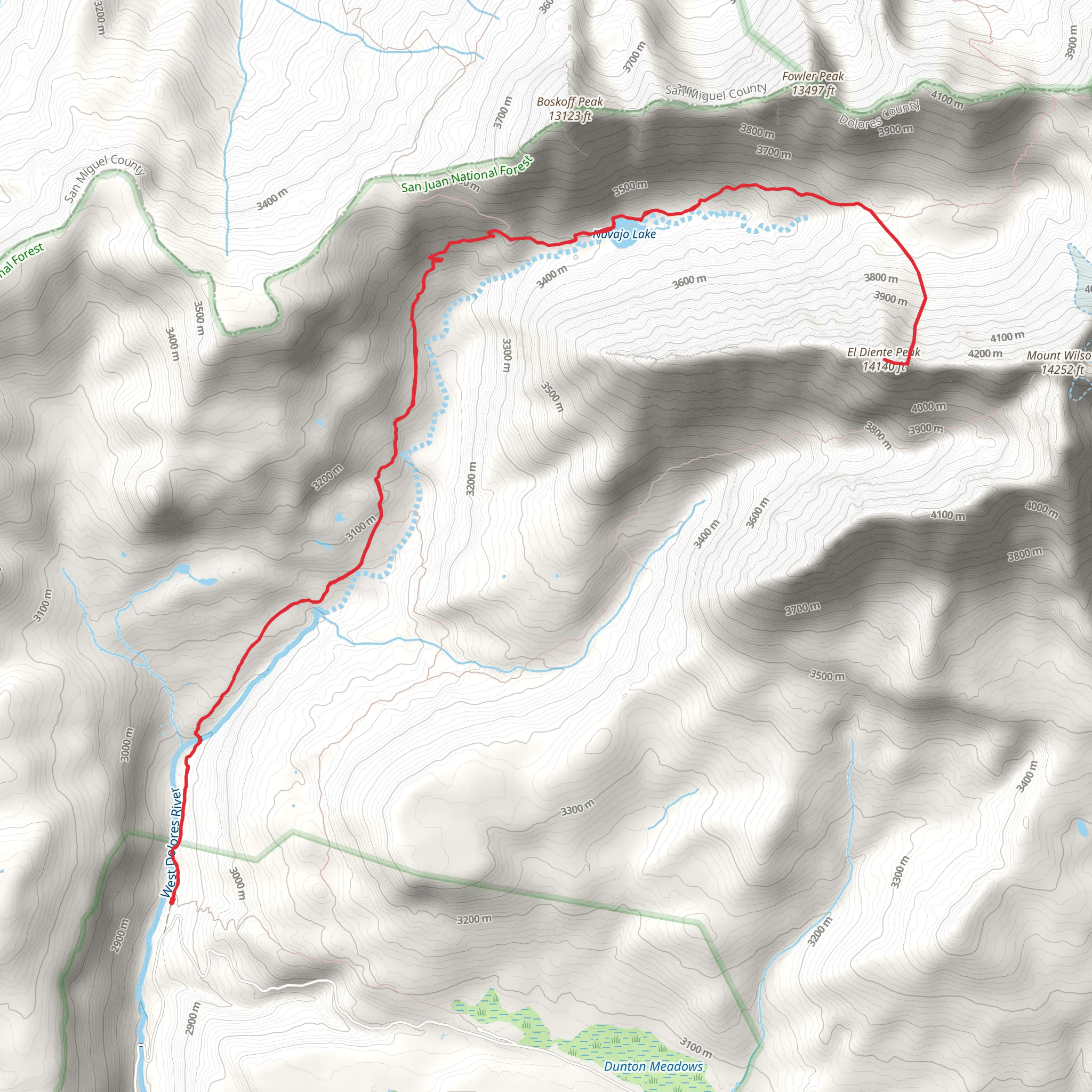 El Diente Peak via Navajo Lake mobile static map