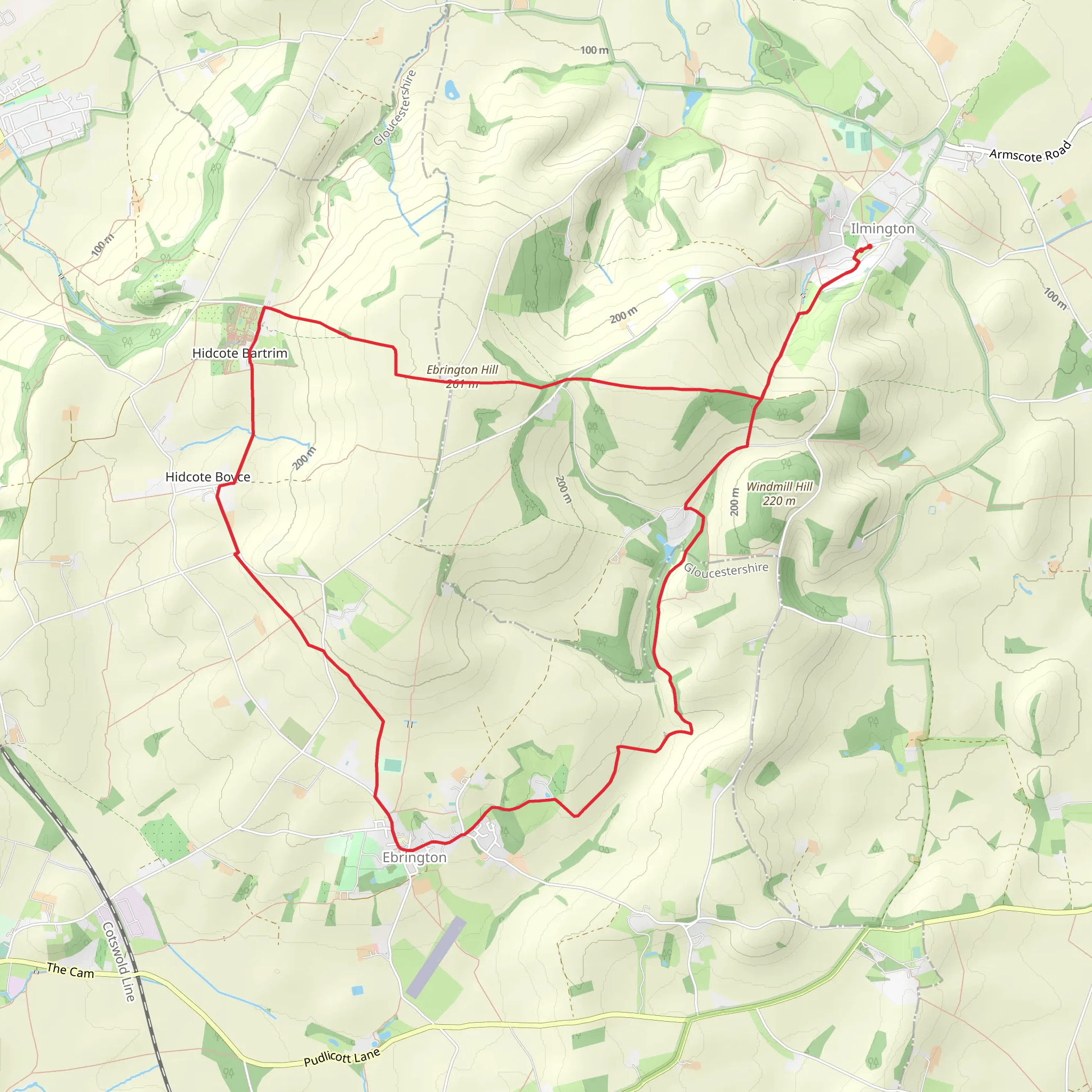 Hidcote and Ilmington Down from Ilmington mobile static map