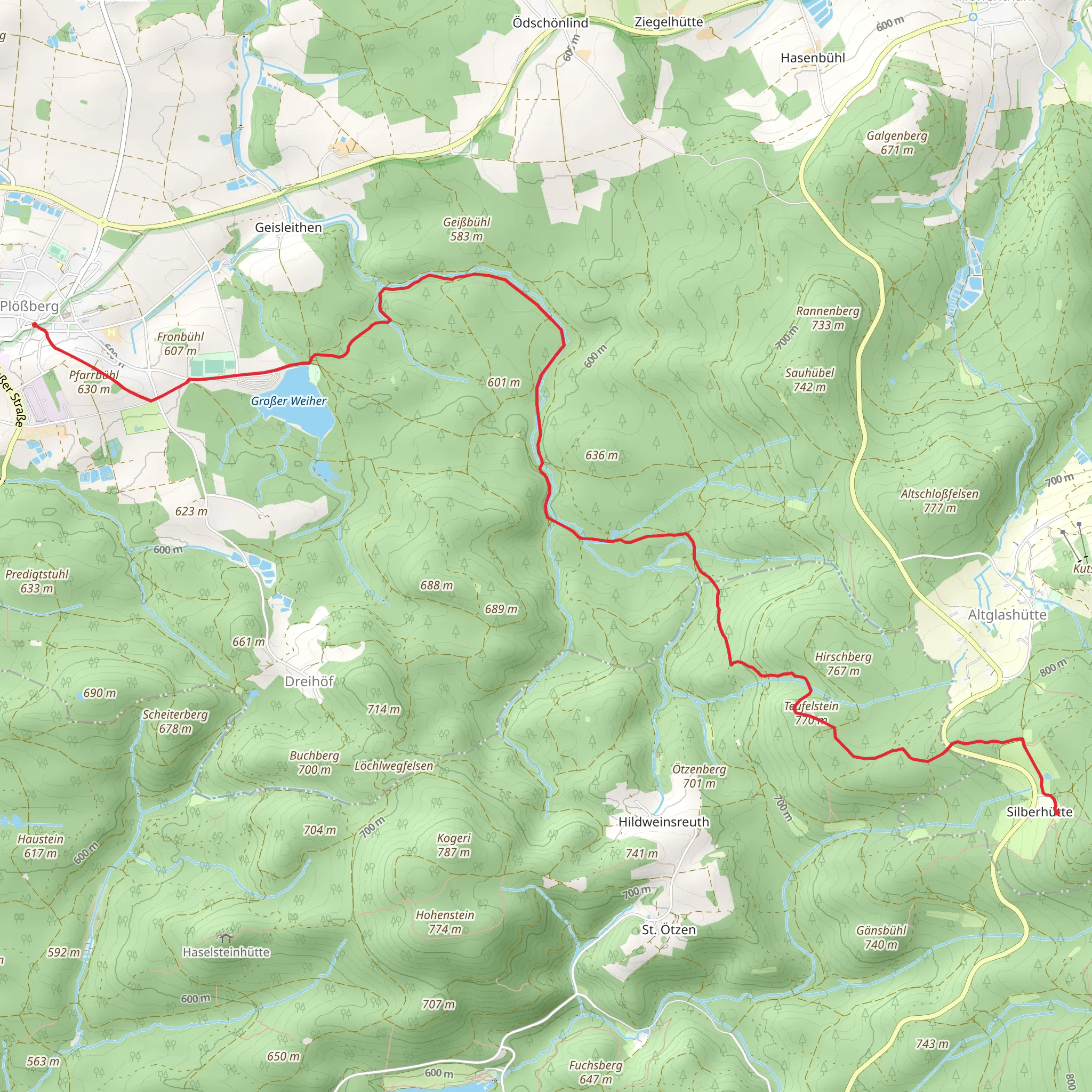 Silberhuette to Ploessberg via Grossser Weiher and Buchnerweg mobile static map