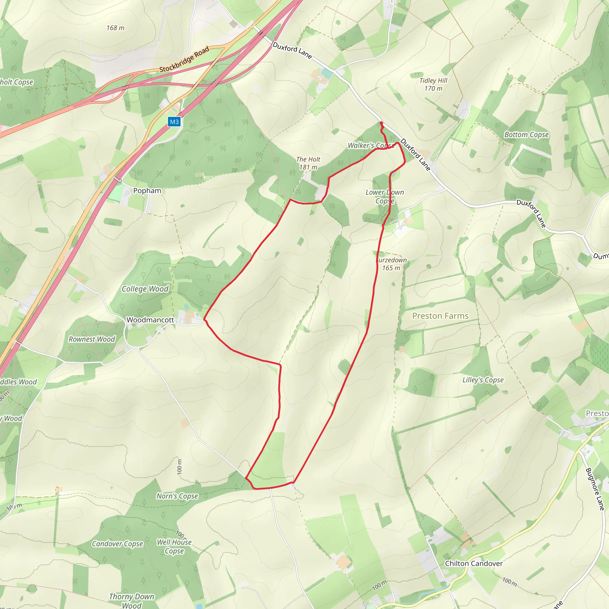 Lower Down Copse and Walker's Copse Loop mobile static map