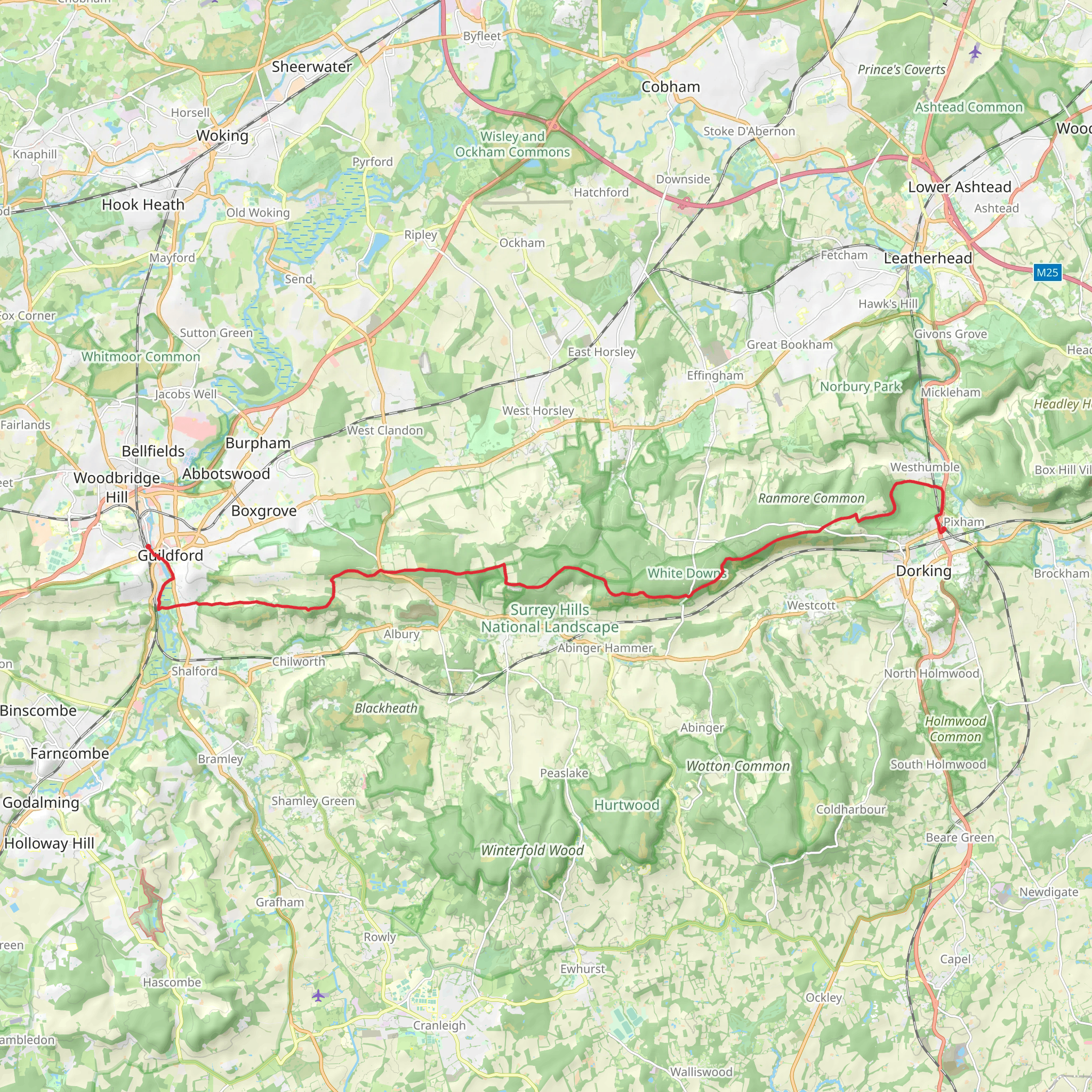 Guildford to Dorking Walk mobile static map