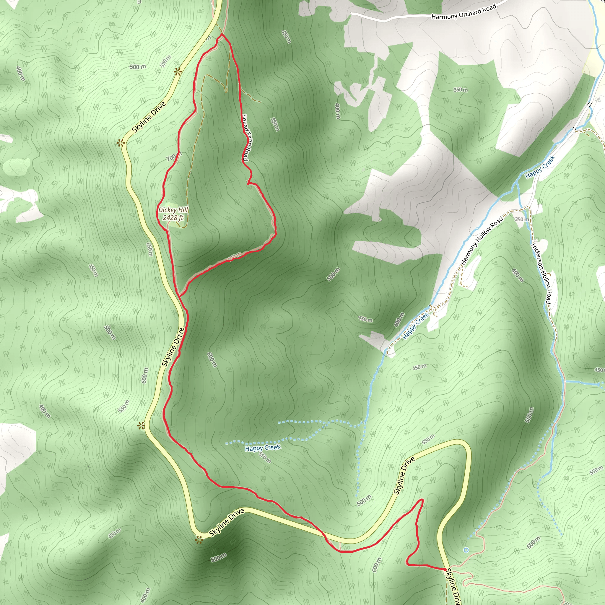 Dickey Ridge, Low Gap and Snead Farm Road Loop mobile static map