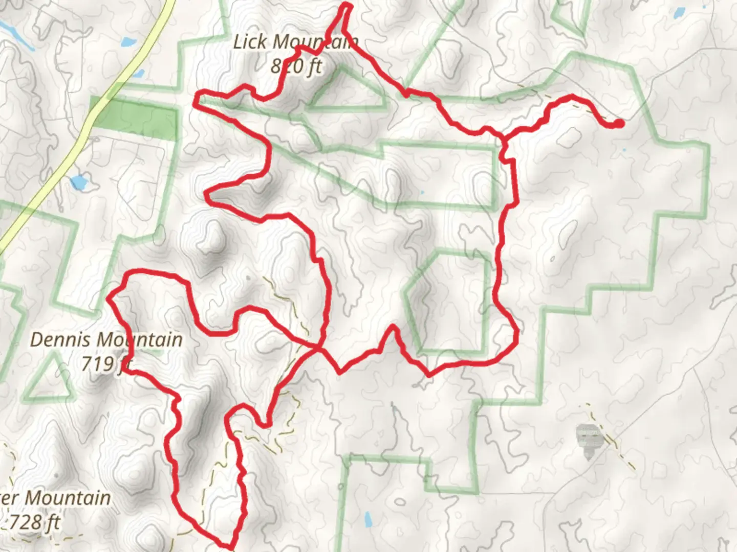 An image depicting the trail Lick Mountain via Uwharrie Loop Trail and its surrounding area.