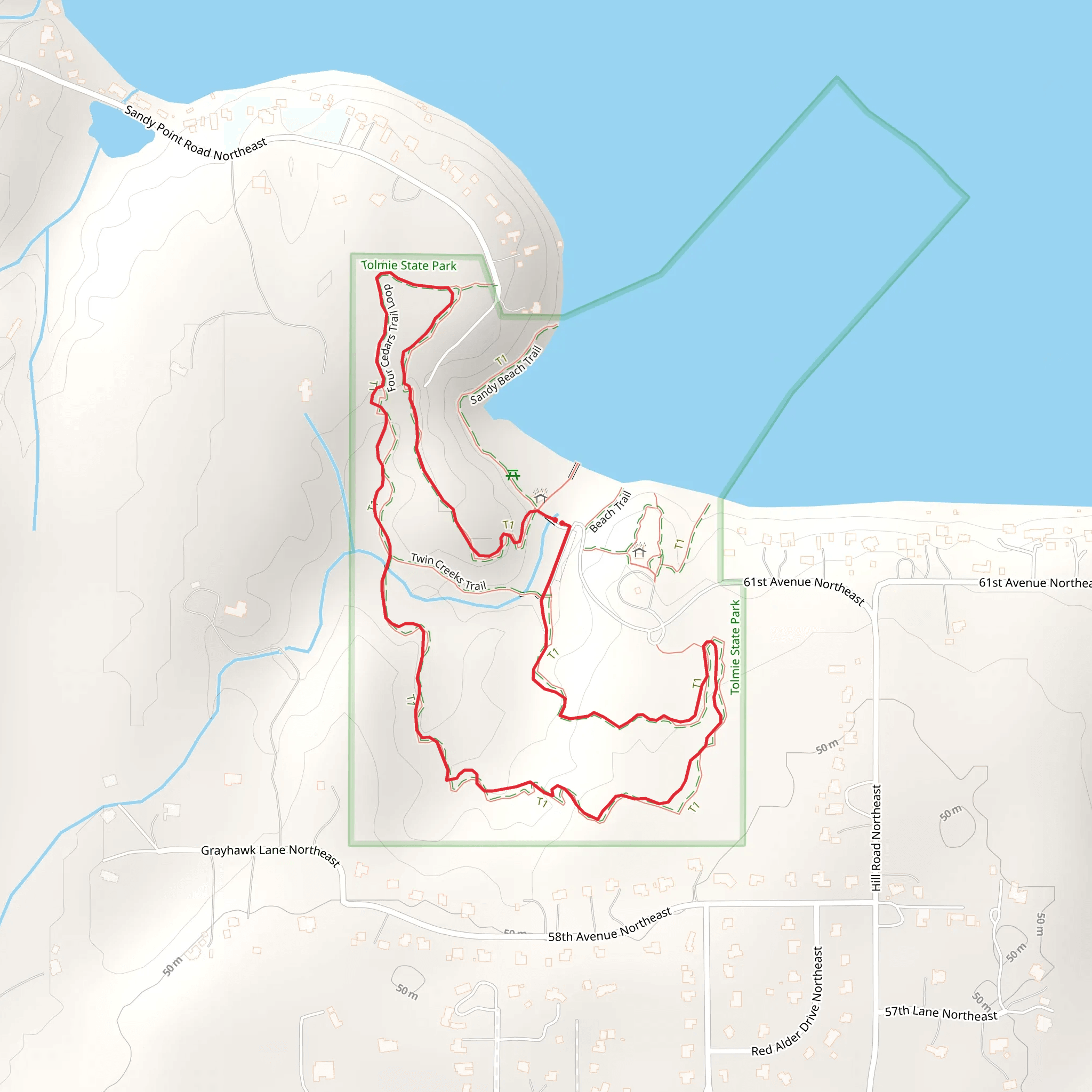 Outer and Four Cedars Loop Trail mobile static map