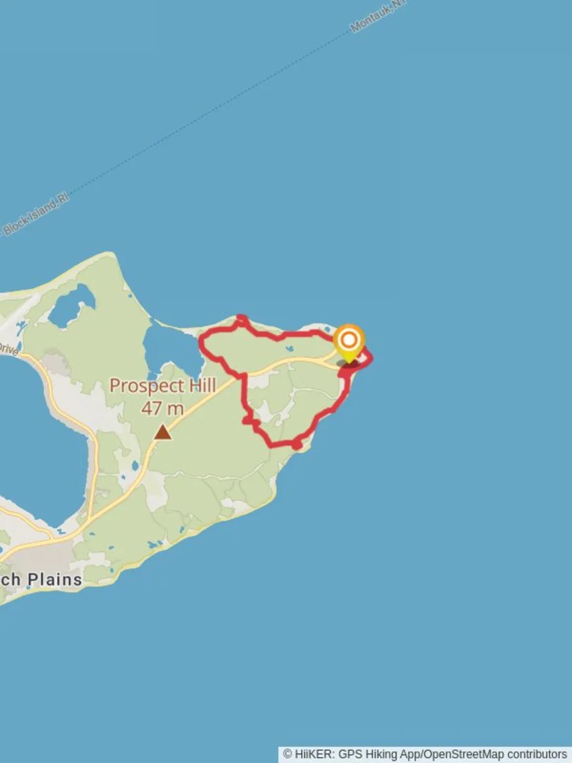 An image depicting the trail Montauk Point, Money Pond and Oyster Pond Loop Trail and its surrounding area.