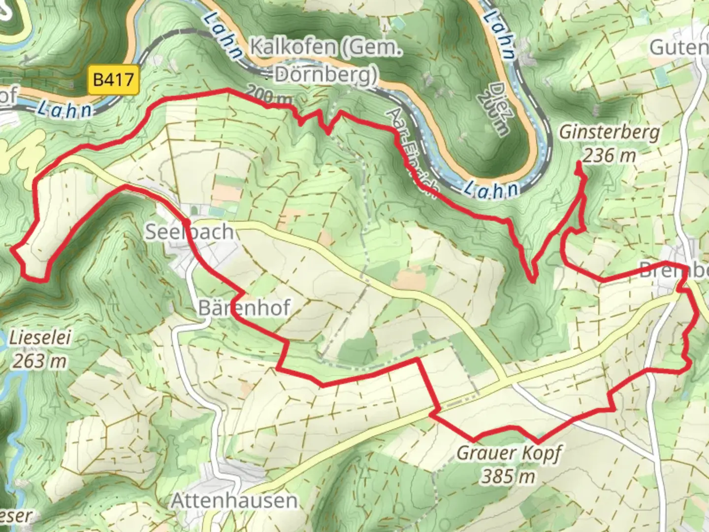 An image depicting the trail Seelbach and bremberg Loop and its surrounding area.