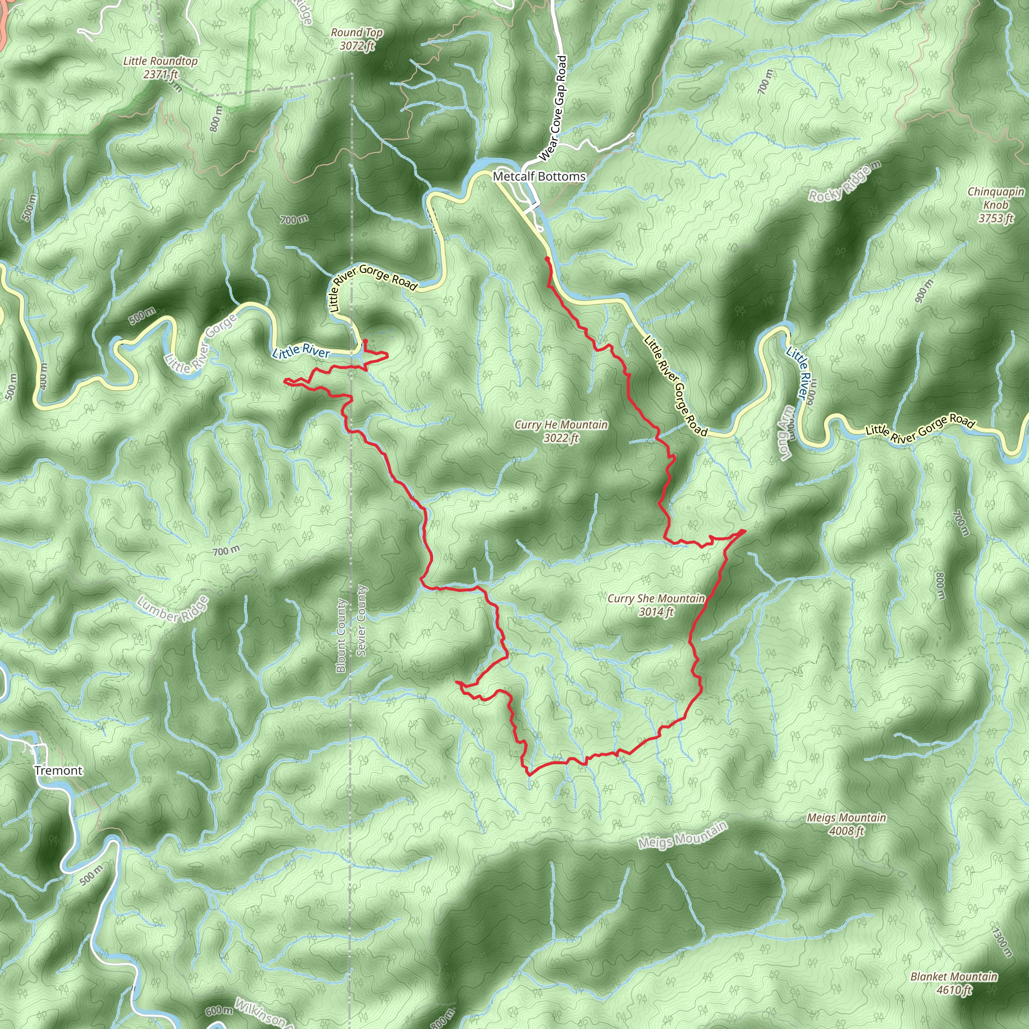 Curry Mountain Trail and Meigs Creek Trail mobile static map