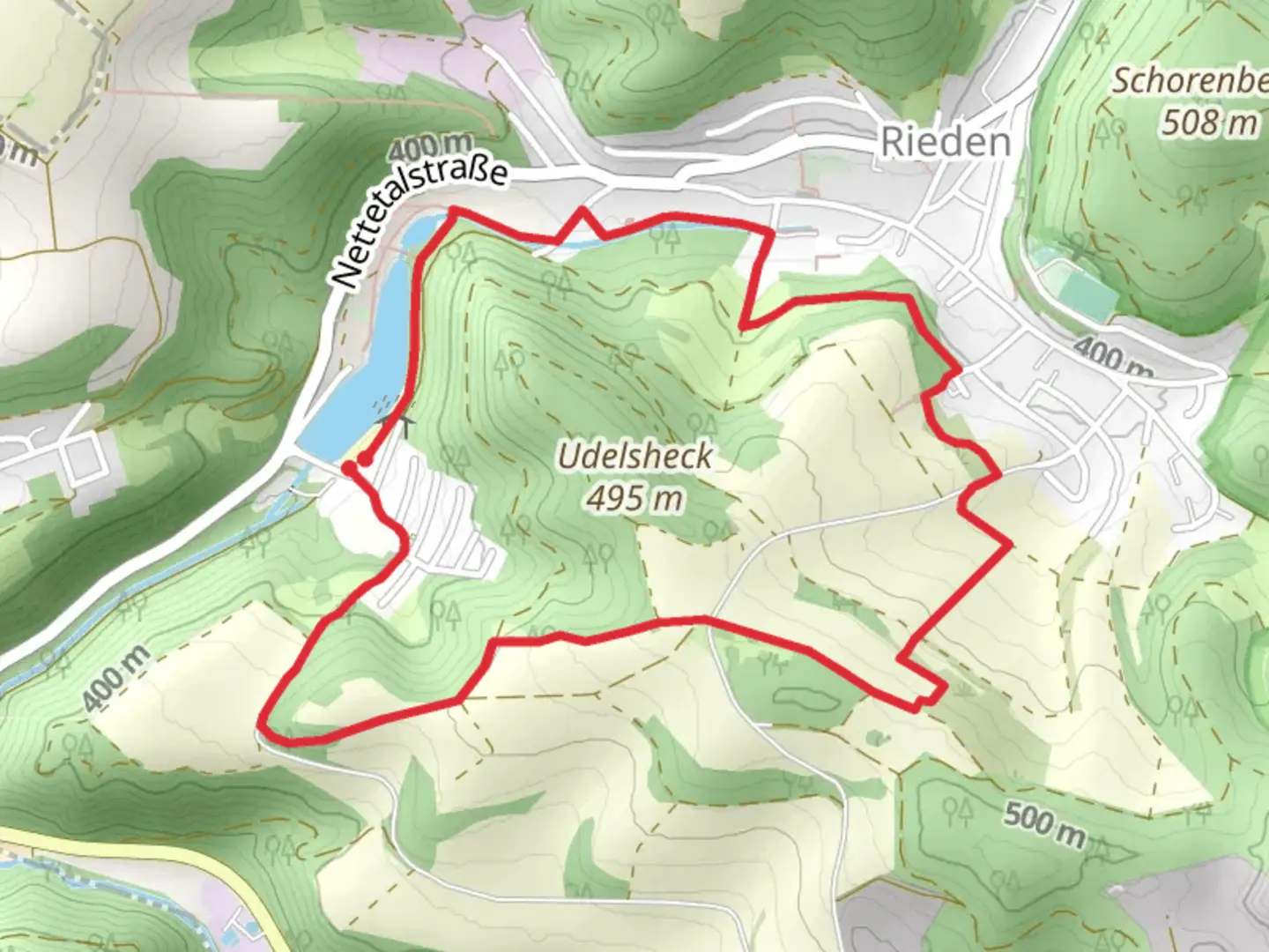 An image depicting the trail Waldsee Rieden Loop via Traumpfad Waldseepfad Rieden and its surrounding area.
