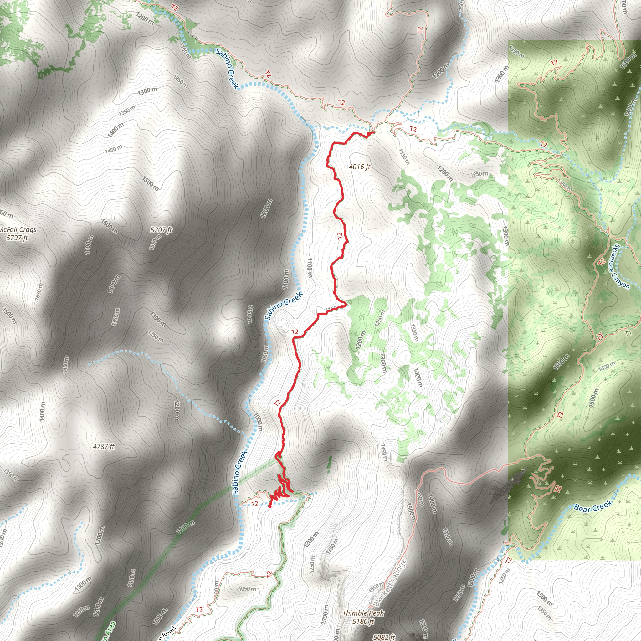 Sabino Canyon Trail mobile static map
