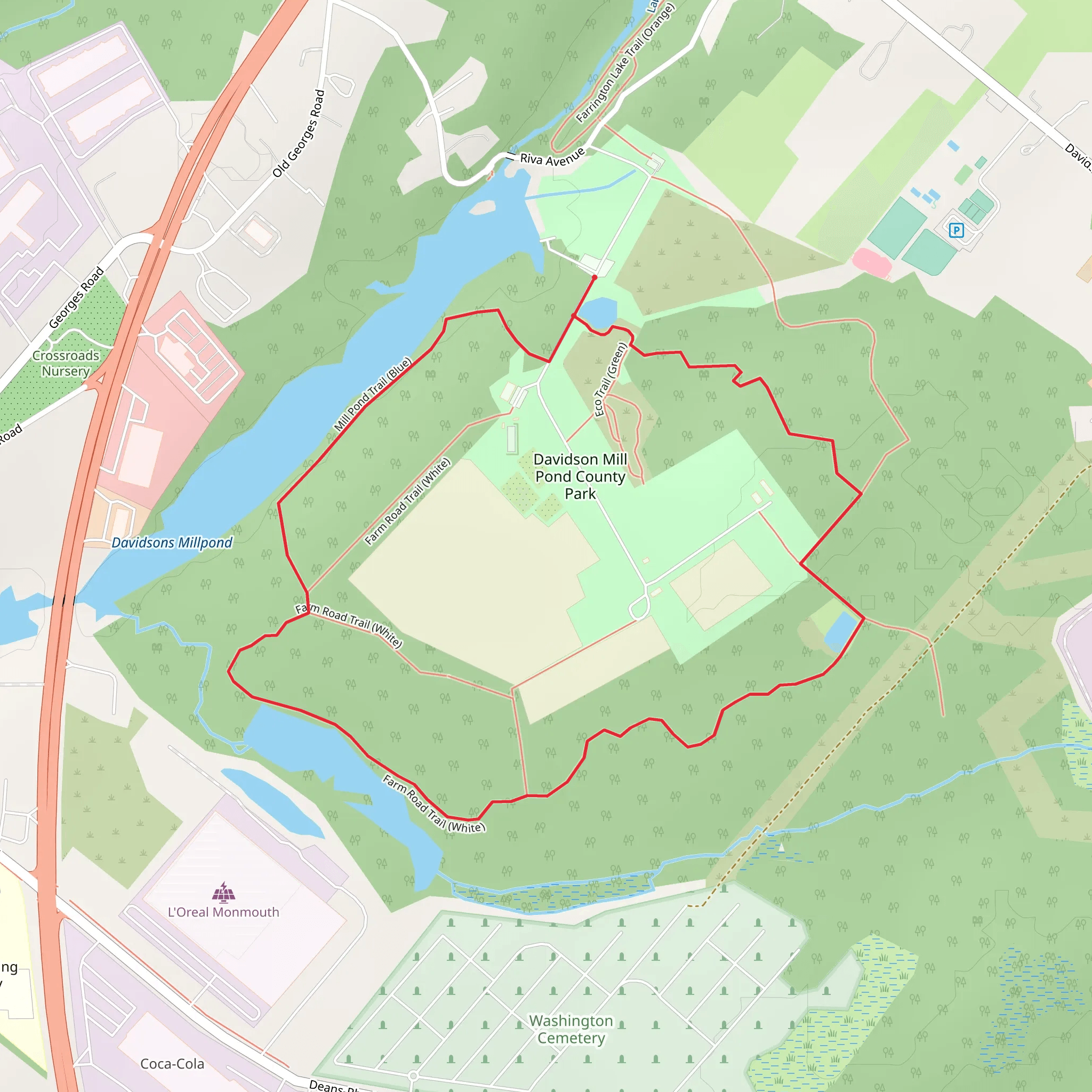 Davidson Mill Pond County Park Loop mobile static map
